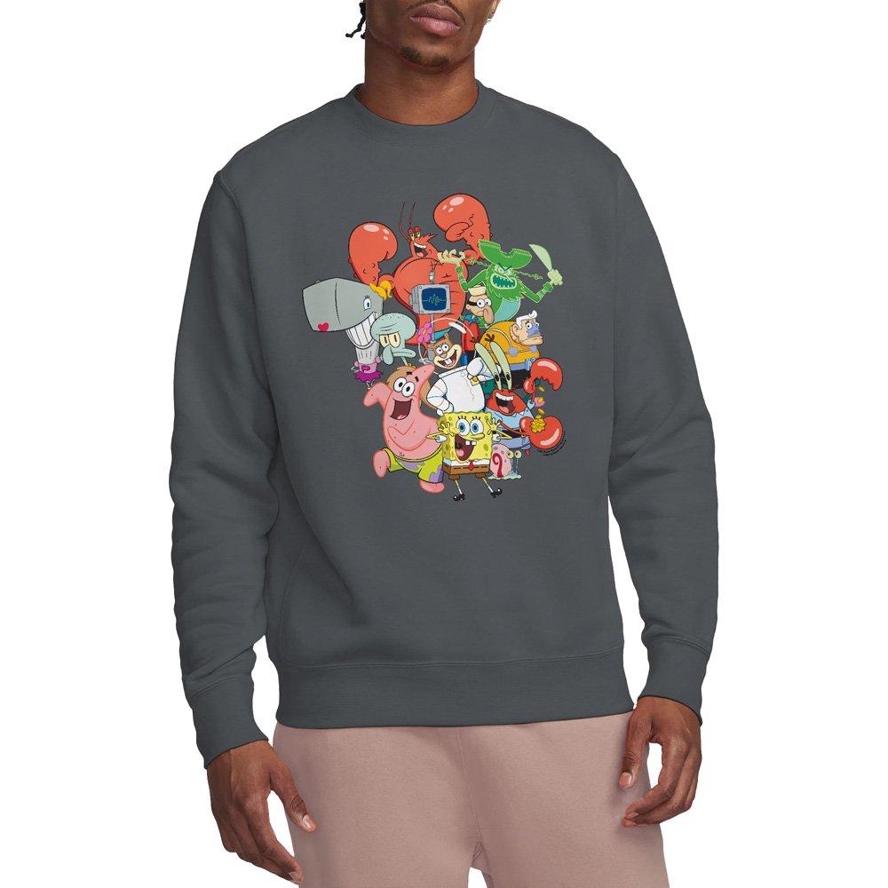 Spongebob Spongebob The Whole Gang Crew Sweatshirt Charcoal