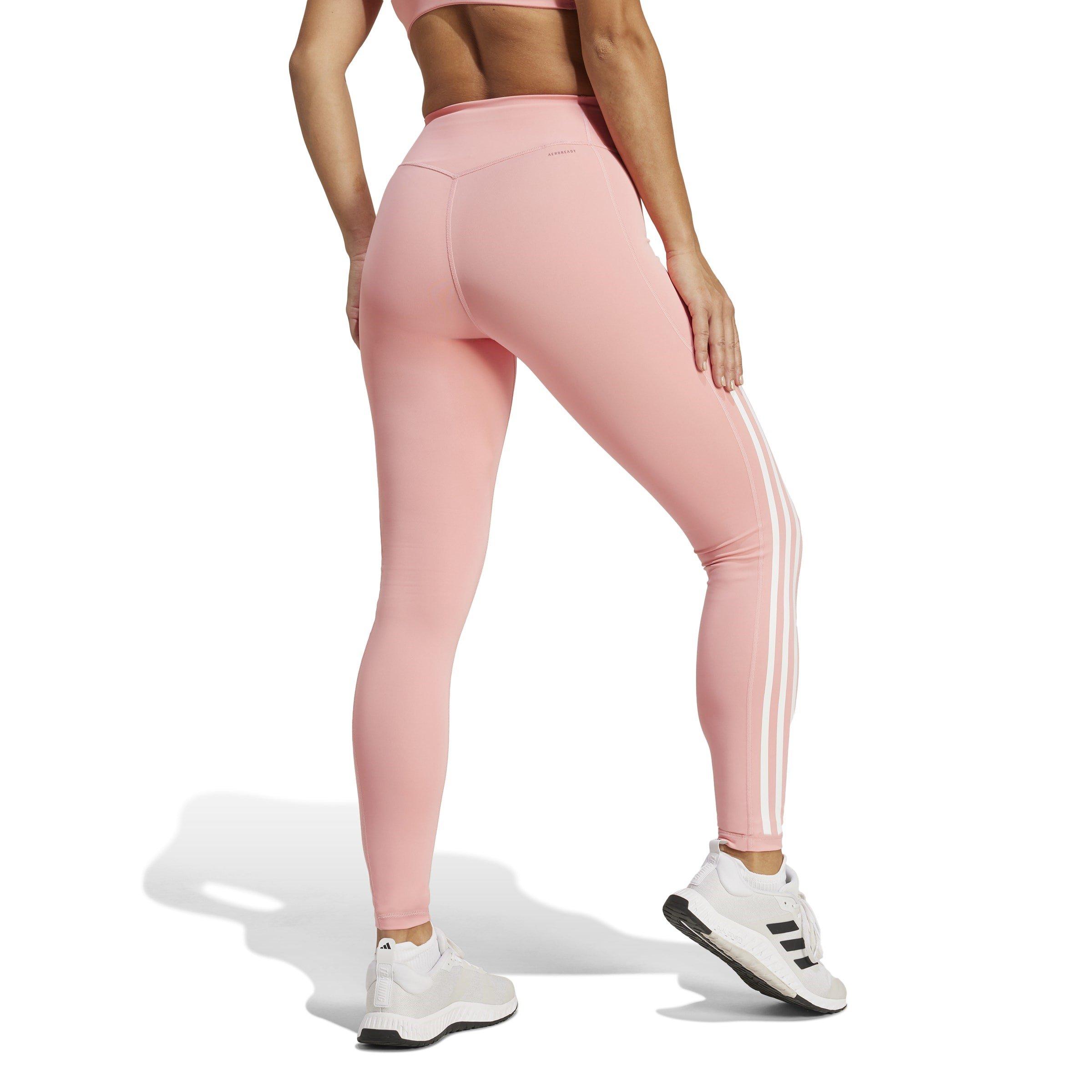 Semi Pink Spark - adidas - Optime 3 Stripes Womens Performance Full Length Leggings - 3