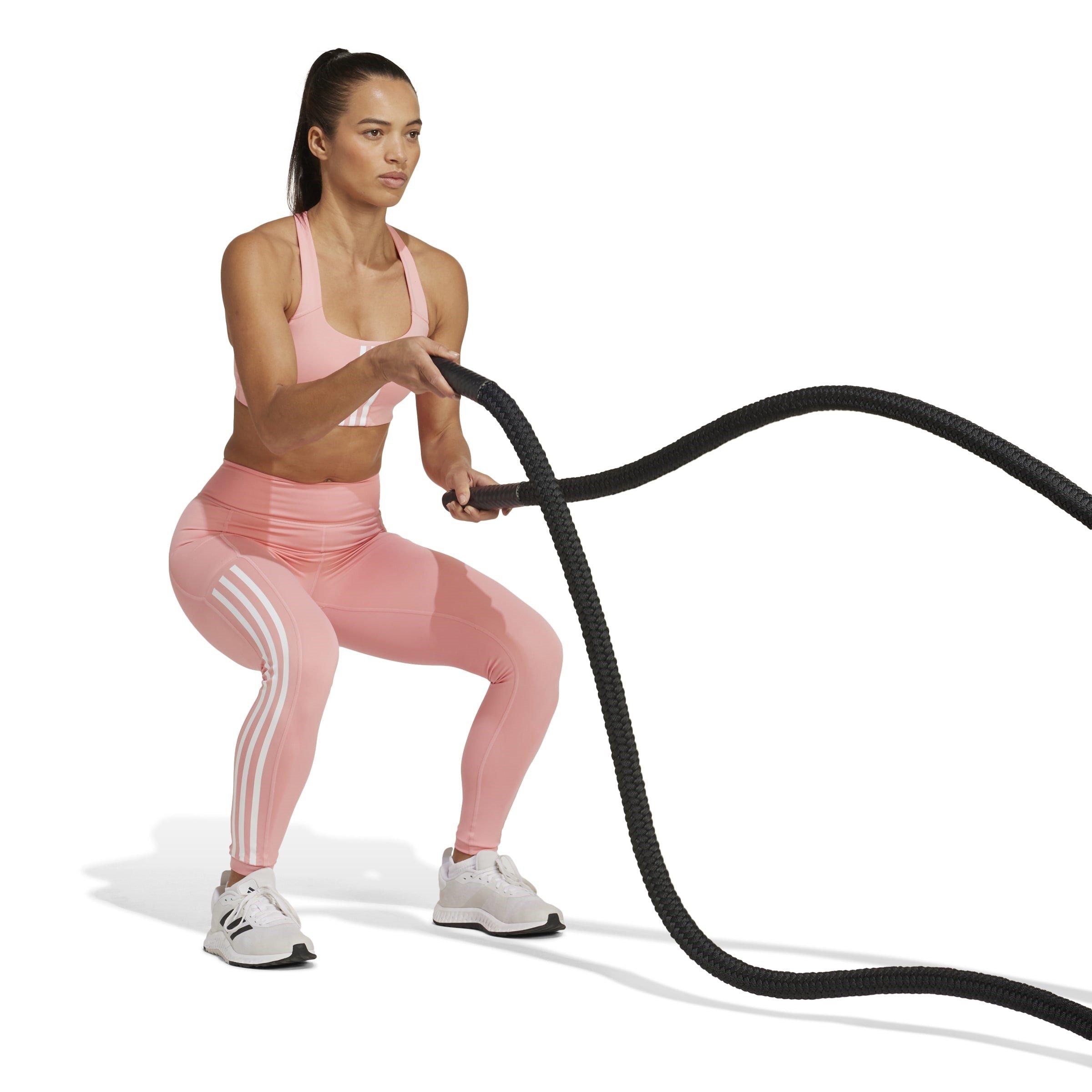 Semi Pink Spark - adidas - Optime 3 Stripes Womens Performance Full Length Leggings - 4