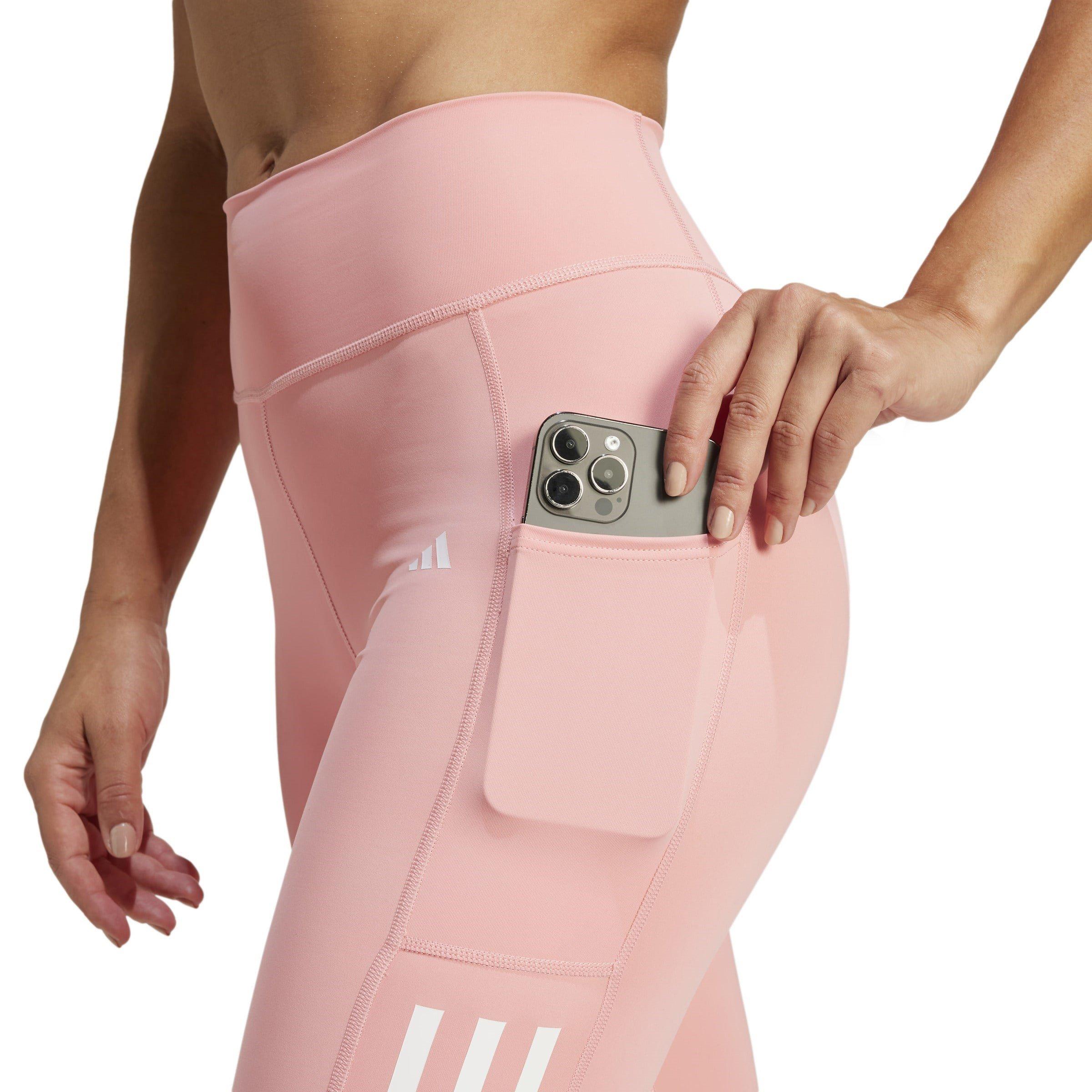 Semi Pink Spark - adidas - Optime 3 Stripes Womens Performance Full Length Leggings - 5