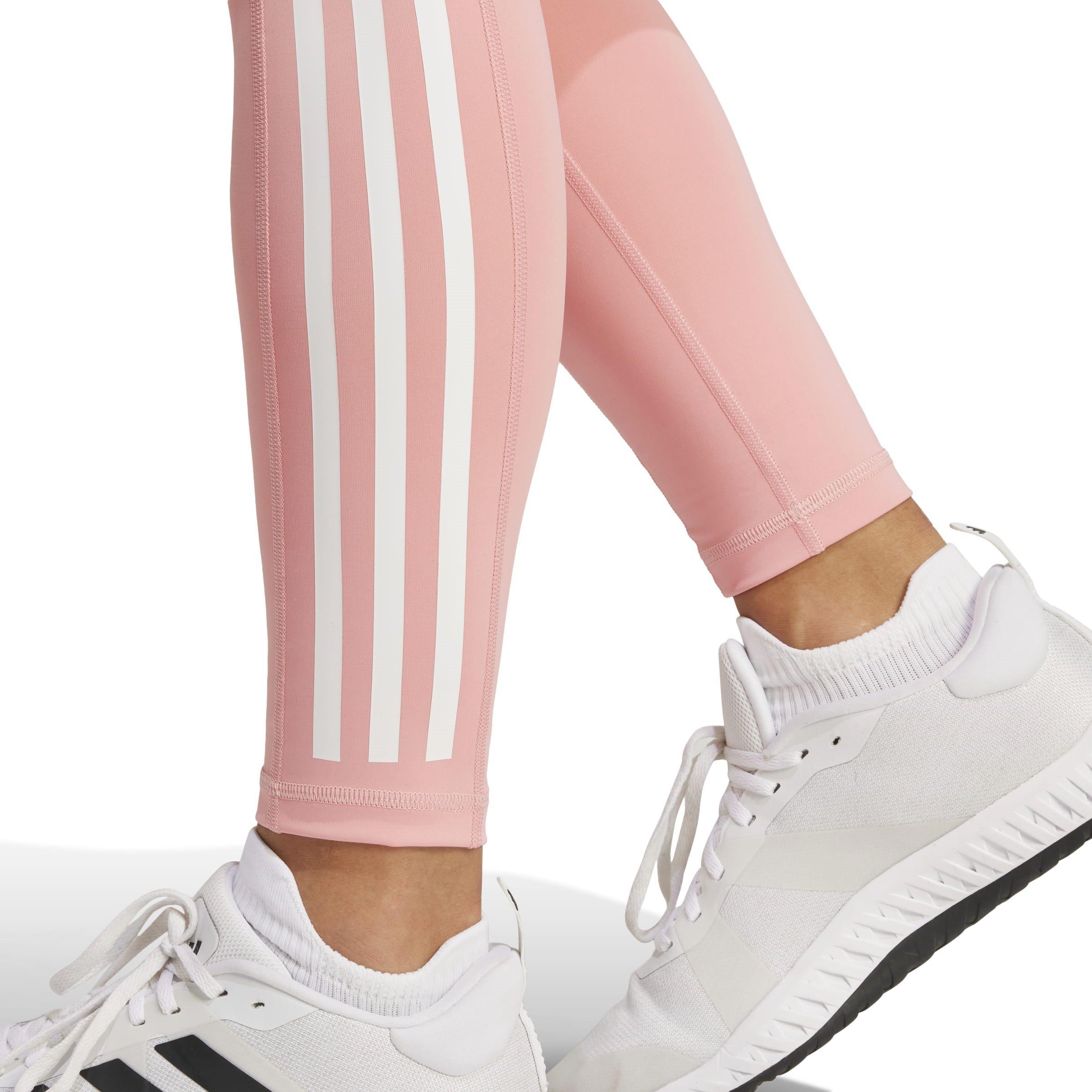 Semi Pink Spark - adidas - Optime 3 Stripes Womens Performance Full Length Leggings - 6