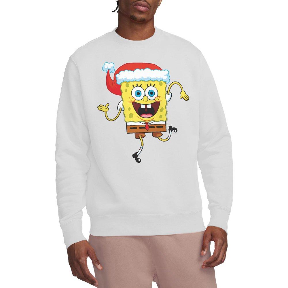 White - Spongebob - Spongebob Squarepants Christmas Santa Hat Crew Swe - 1