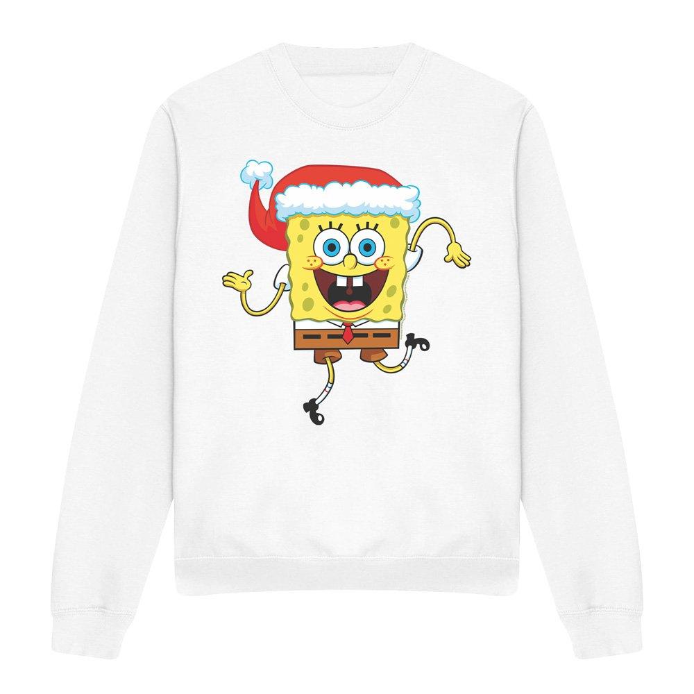 White - Spongebob - Spongebob Squarepants Christmas Santa Hat Crew Swe - 4