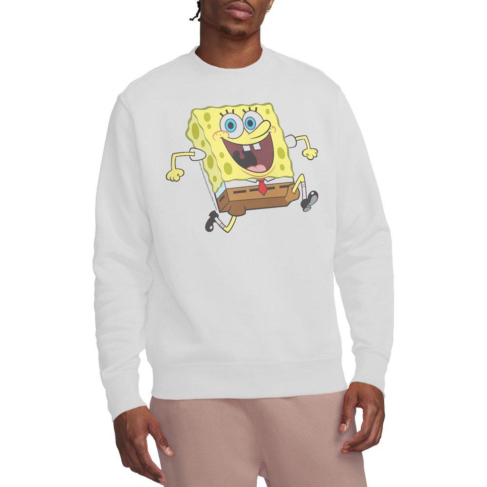 White - Spongebob - Spongebob Happy Running Spongebob Crew Sweatshirt - 1