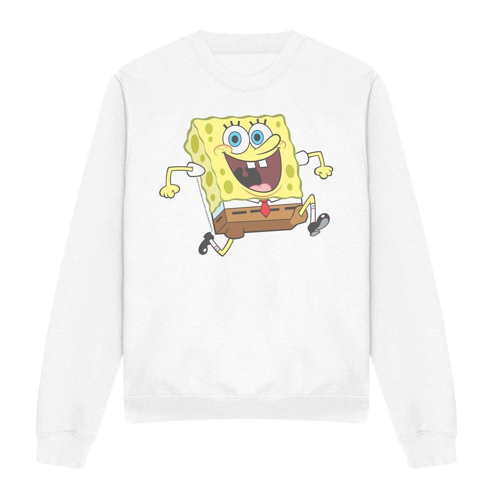 White - Spongebob - Spongebob Happy Running Spongebob Crew Sweatshirt - 4