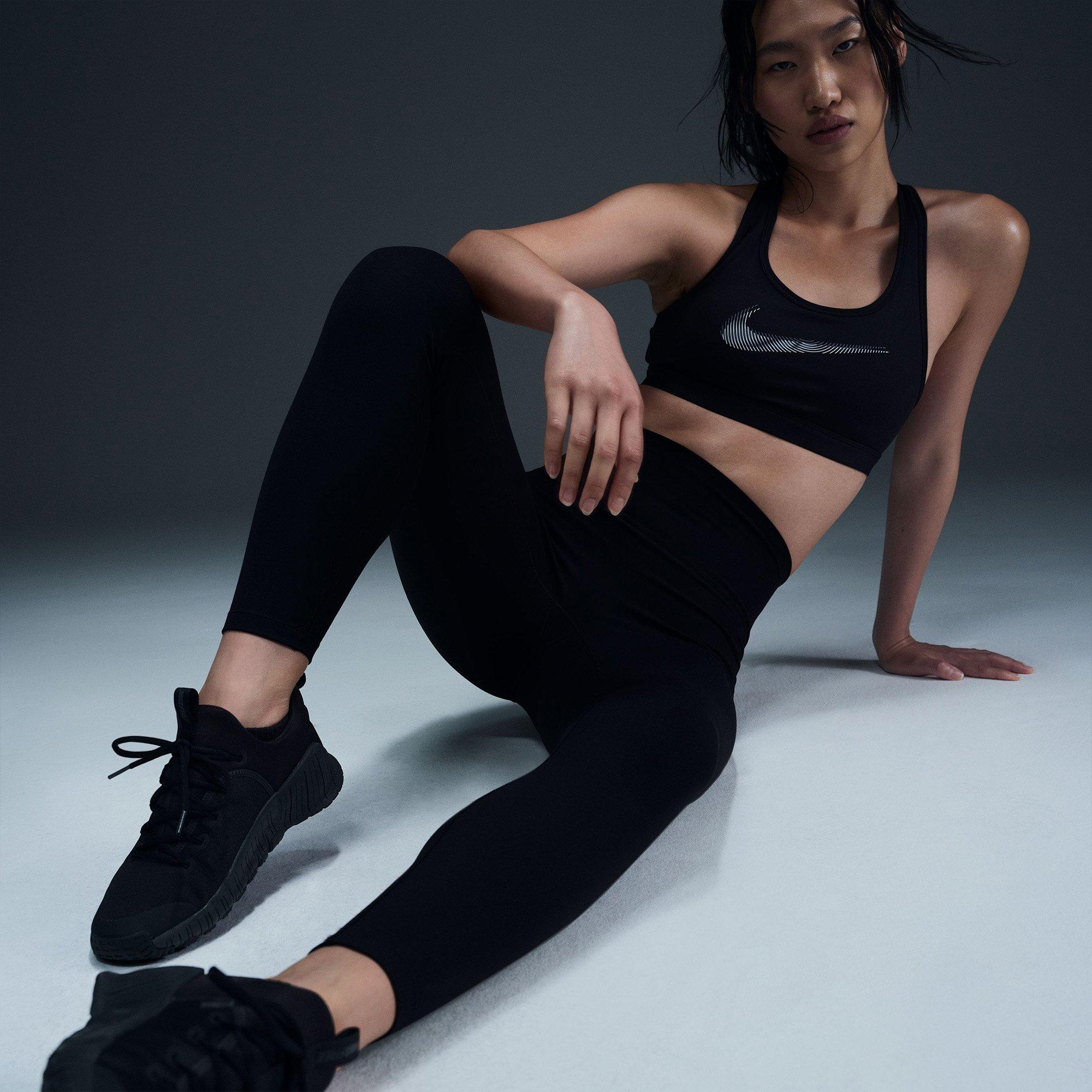 Black/Black - Nike - One Seamless Front Womens Performance High Waisted Full Length Leggings - 2