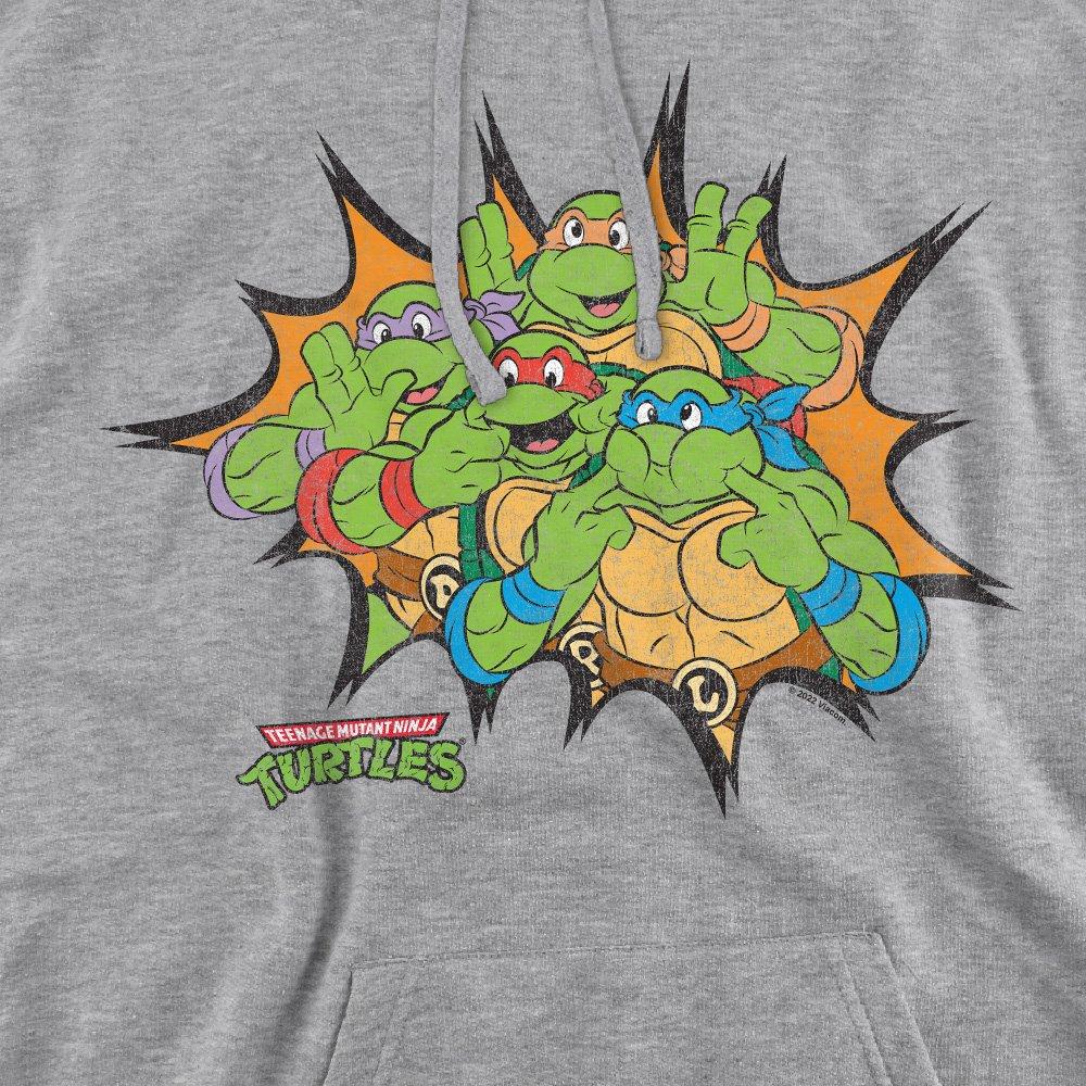 Grey - Teenage Mutant Ninja Turtles - Tmnt Funny Face Turtles Hoddie Athletic Heather - 2