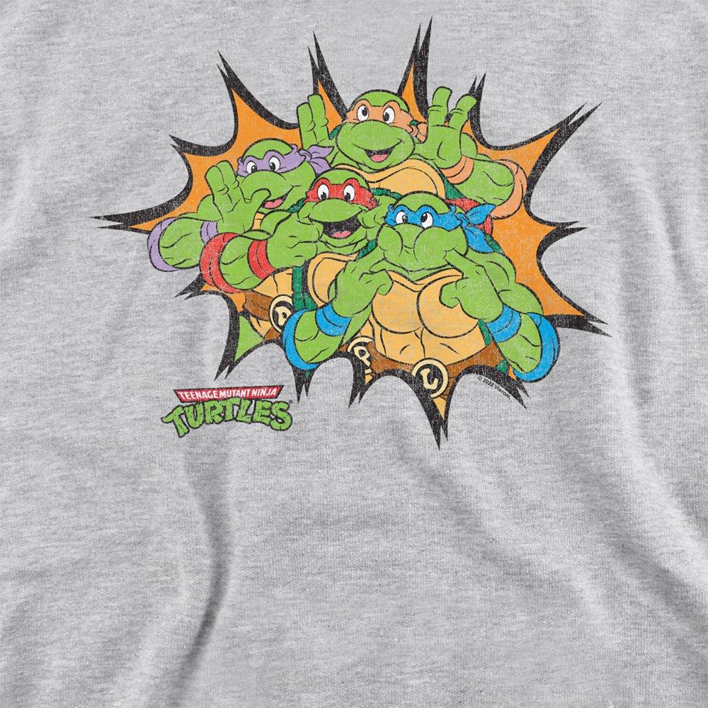 Light Grey - Teenage Mutant Ninja Turtles - Tmnt Funny Face Turtles Crew Sweatshirt Athletic - 2