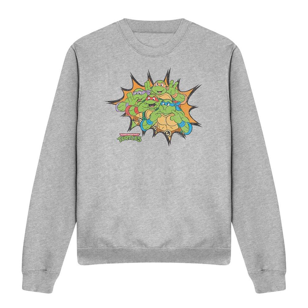 Light Grey - Teenage Mutant Ninja Turtles - Tmnt Funny Face Turtles Crew Sweatshirt Athletic - 4