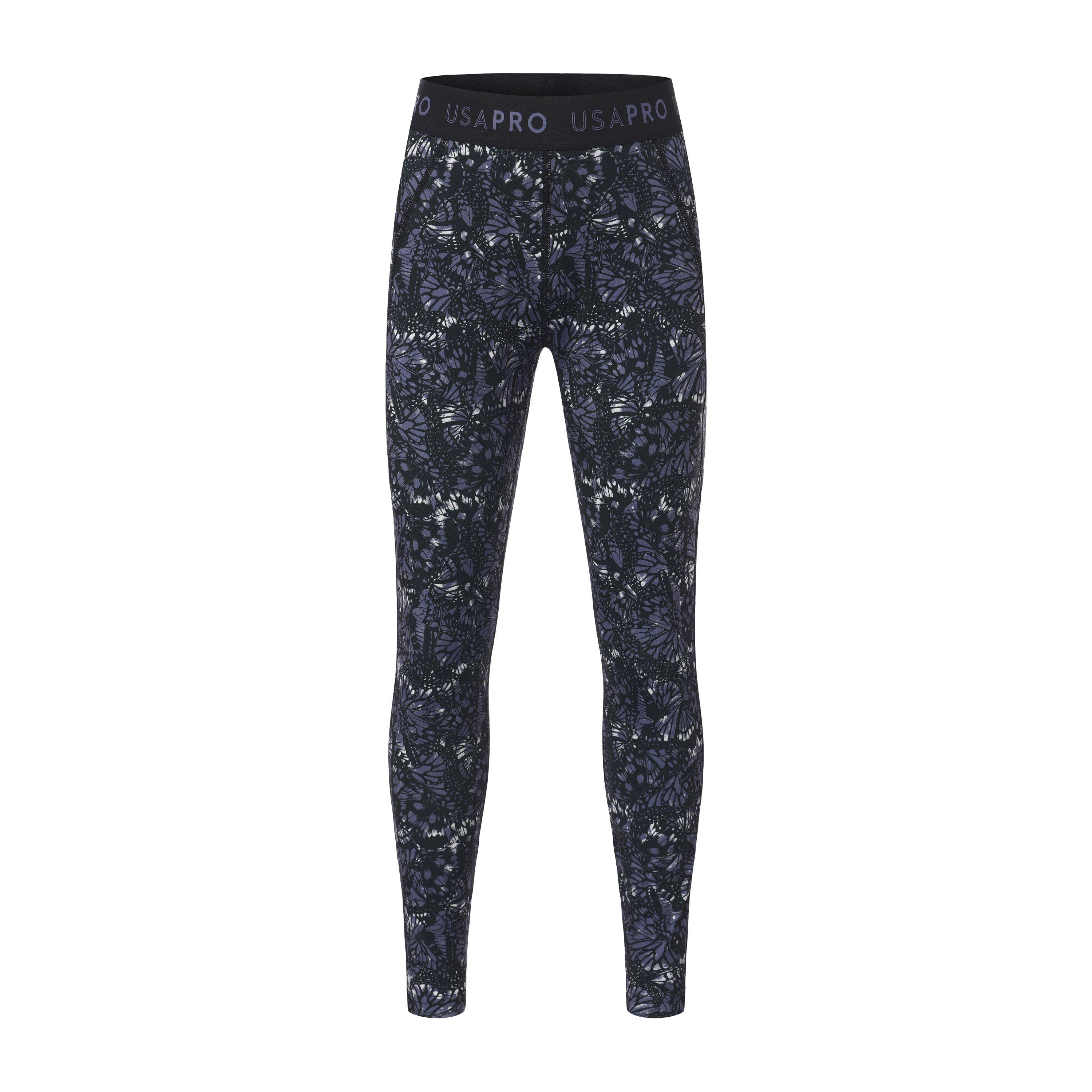 Usa Pro Girls Training Tight Legging - Black Butterfly - 9-10 Yrs