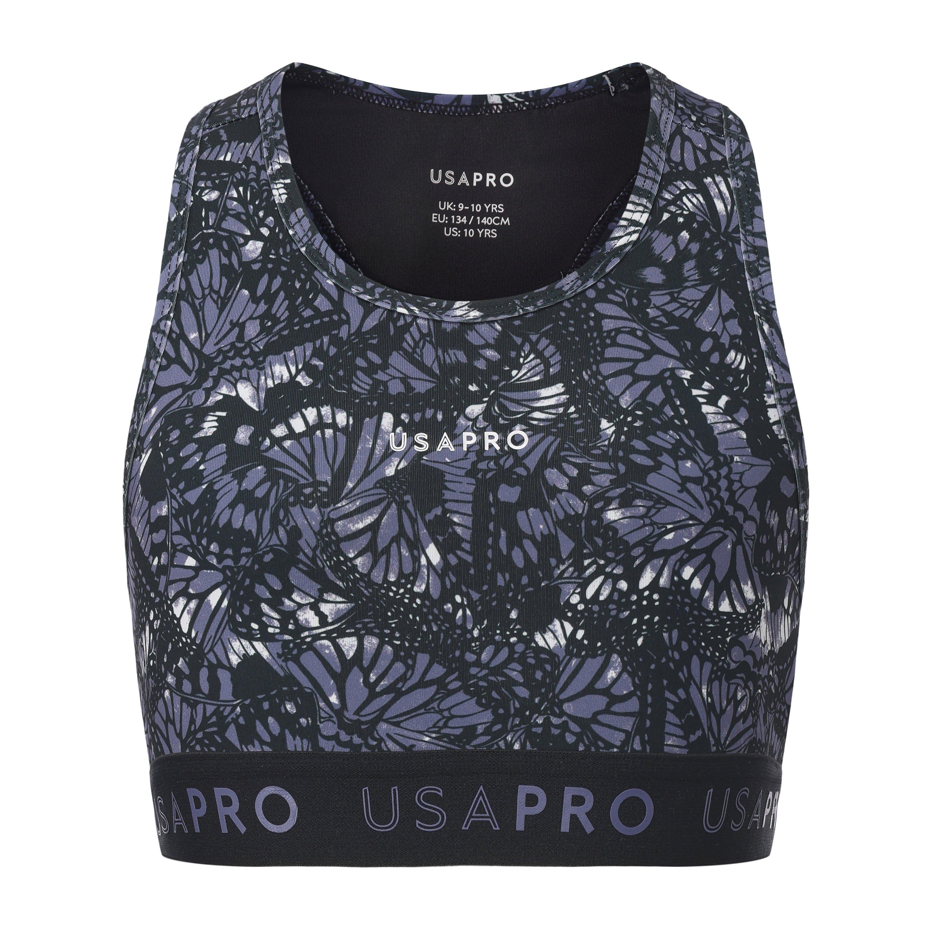 Usa Pro Girls Fitness Crop Top Junior - Black Butterfly - 9-10 Yrs