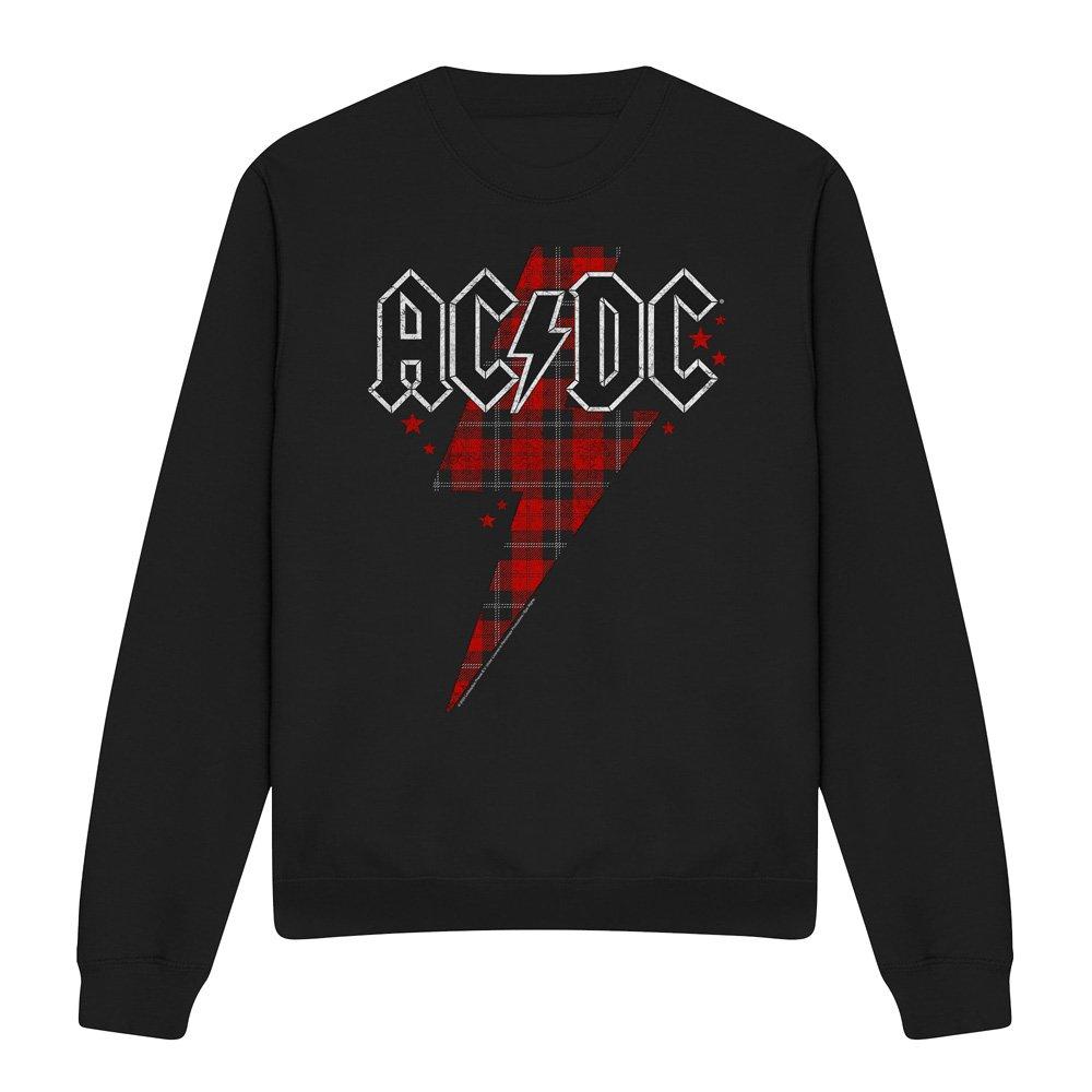 Black - ACDC - AC DC Plaid Bolt Crew Sweatshirt Black - 4