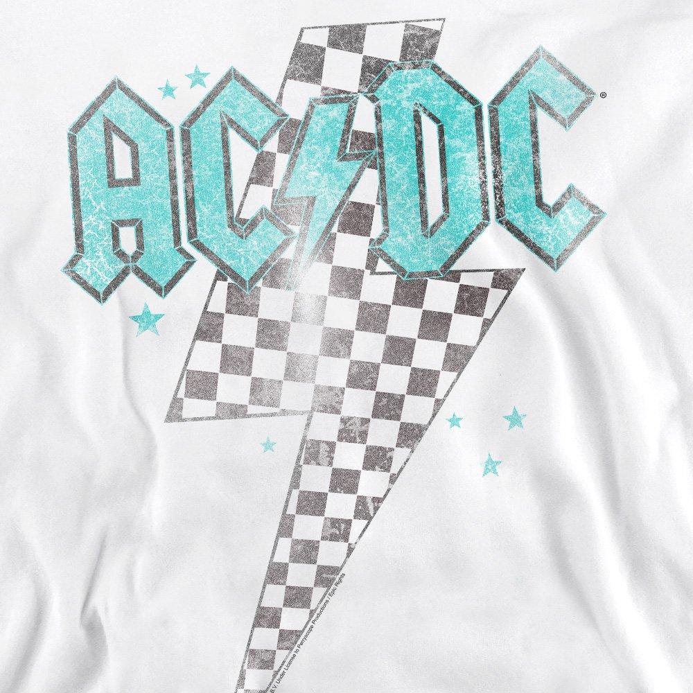 White - ACDC - AC DC Skewed Checkerboard Bolt Crew Sweatshirt Wh - 2