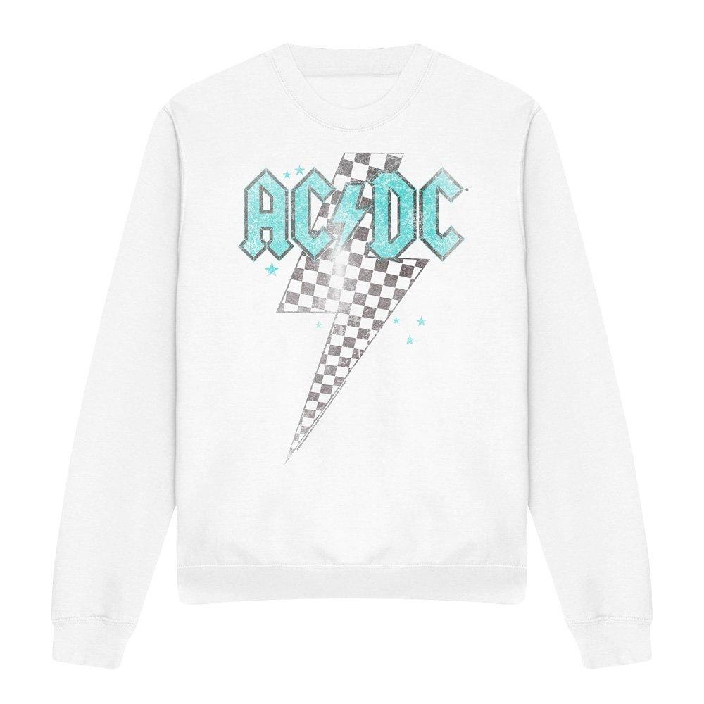 White - ACDC - AC DC Skewed Checkerboard Bolt Crew Sweatshirt Wh - 4