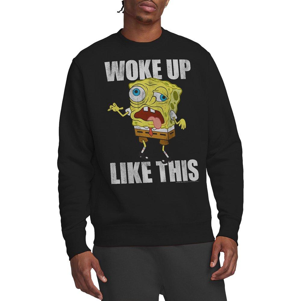 Black - Spongebob - Spongebob Woke Up Like This Meme Crew Sweatshirt - 1