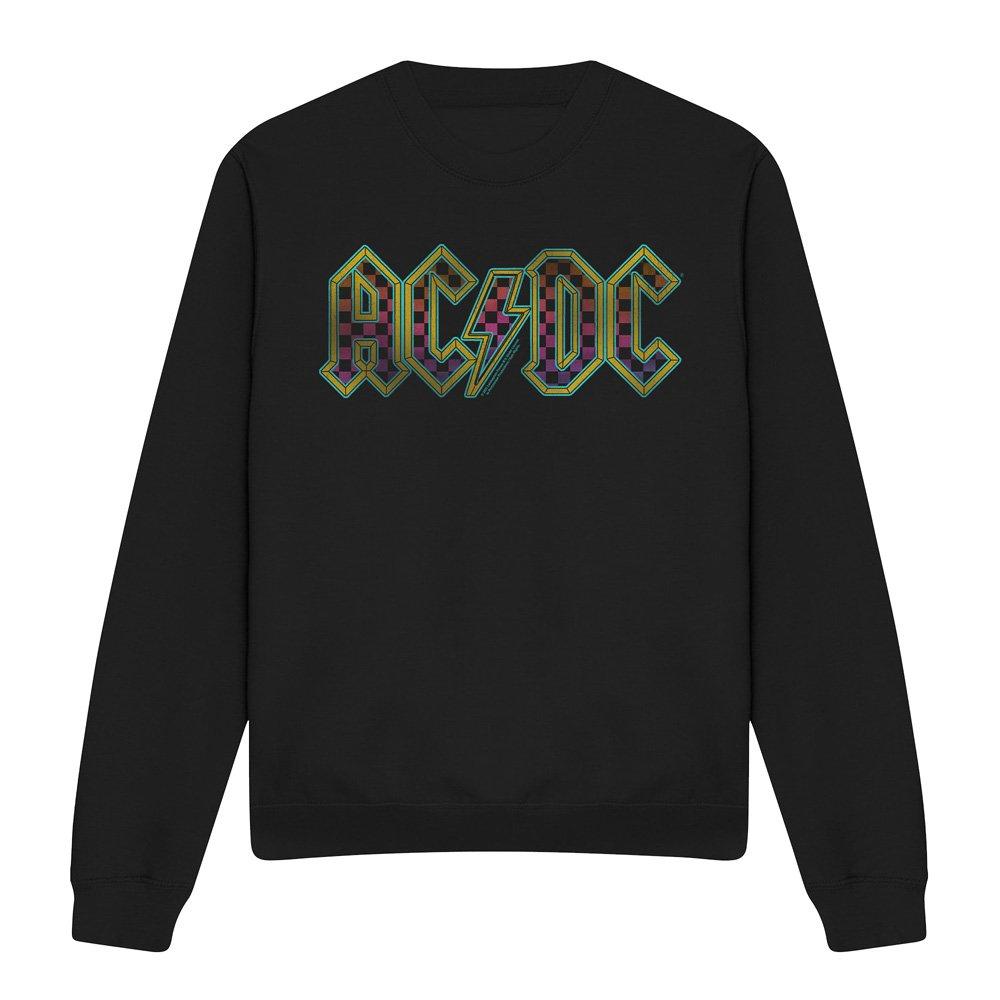Black - ACDC - AC DC Checkerboard Gradient Logo Crew Sweatshirt - 4