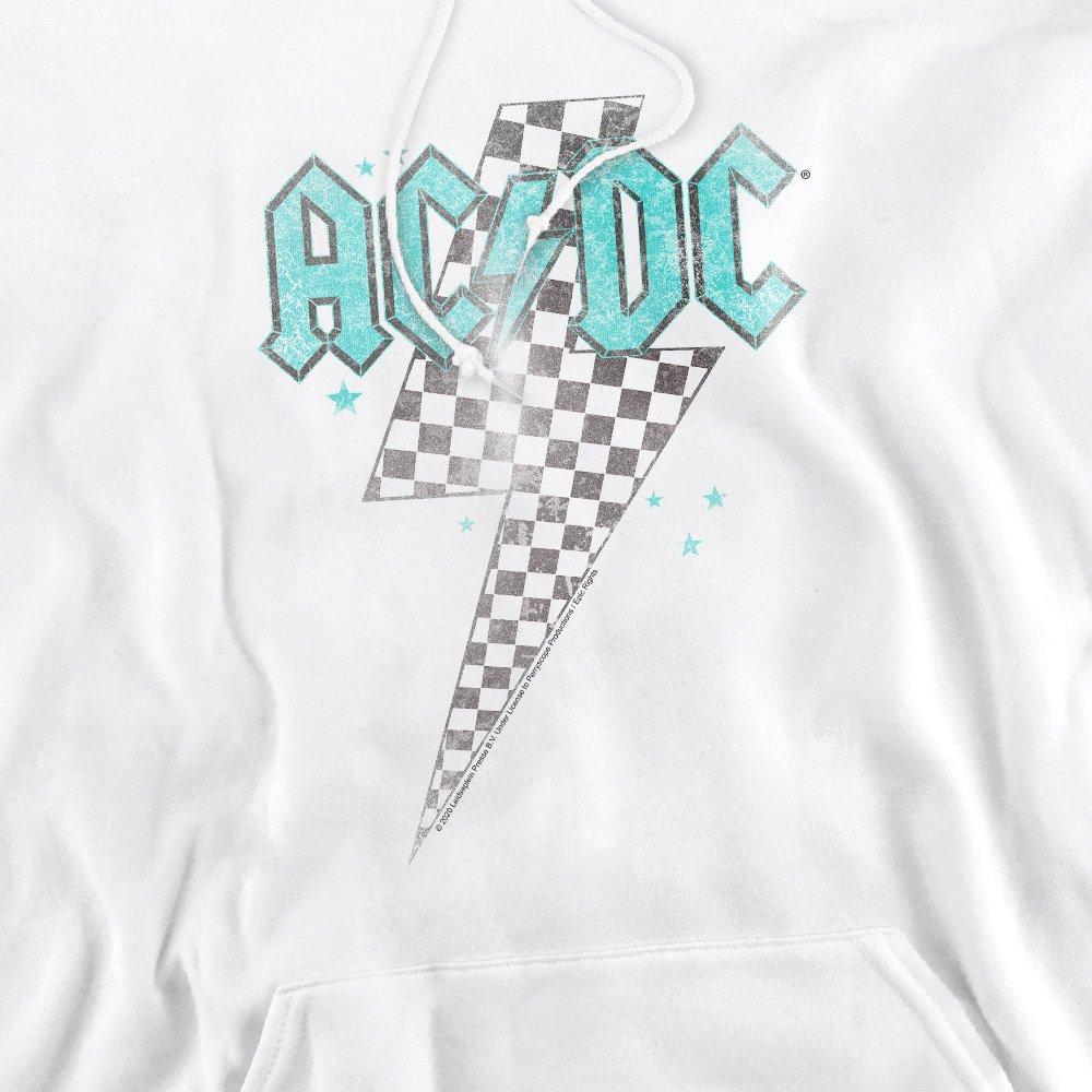 White - ACDC - AC DC Skewed Checkerboard Bolt Hoodie White - 2