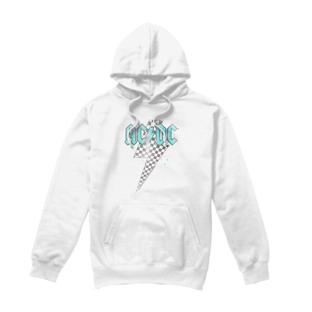 White - ACDC - AC DC Skewed Checkerboard Bolt Hoodie White - 4