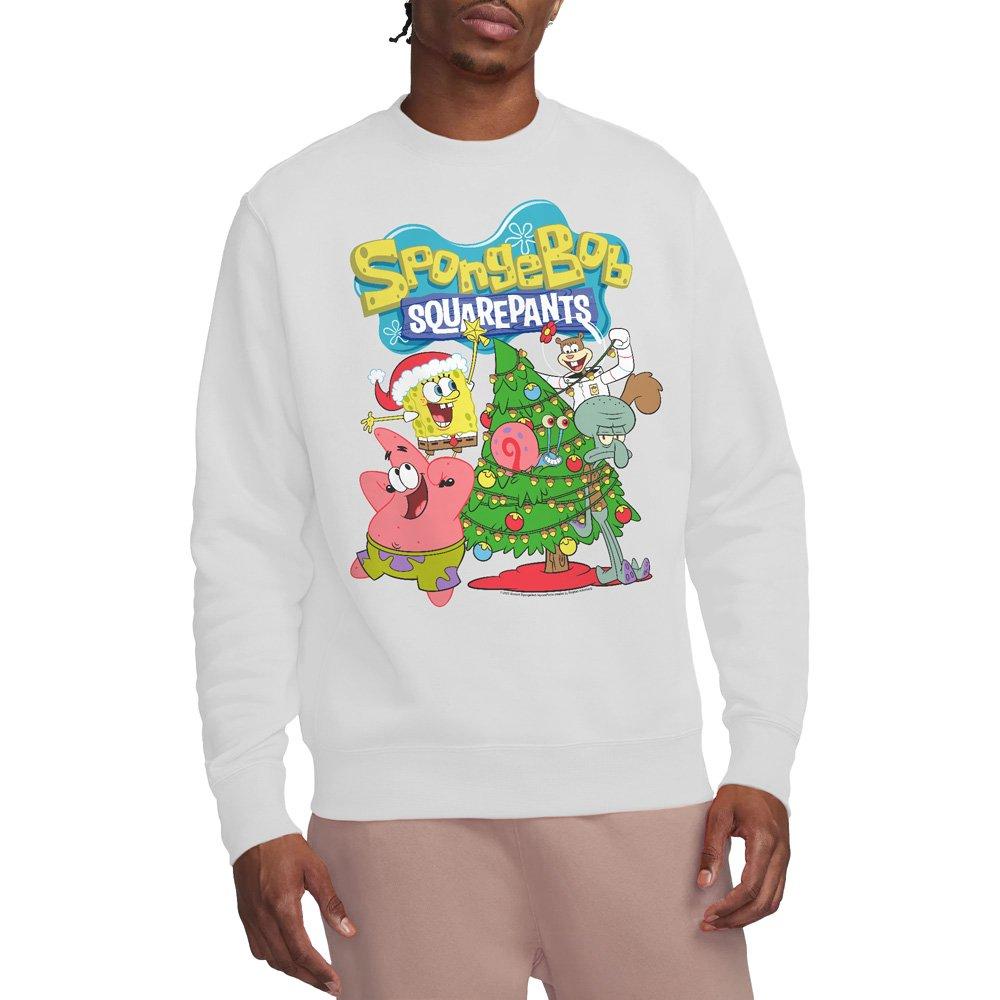 White - Spongebob - Spongebob Squarepants Christmas Tree Crew Sweatshi - 1