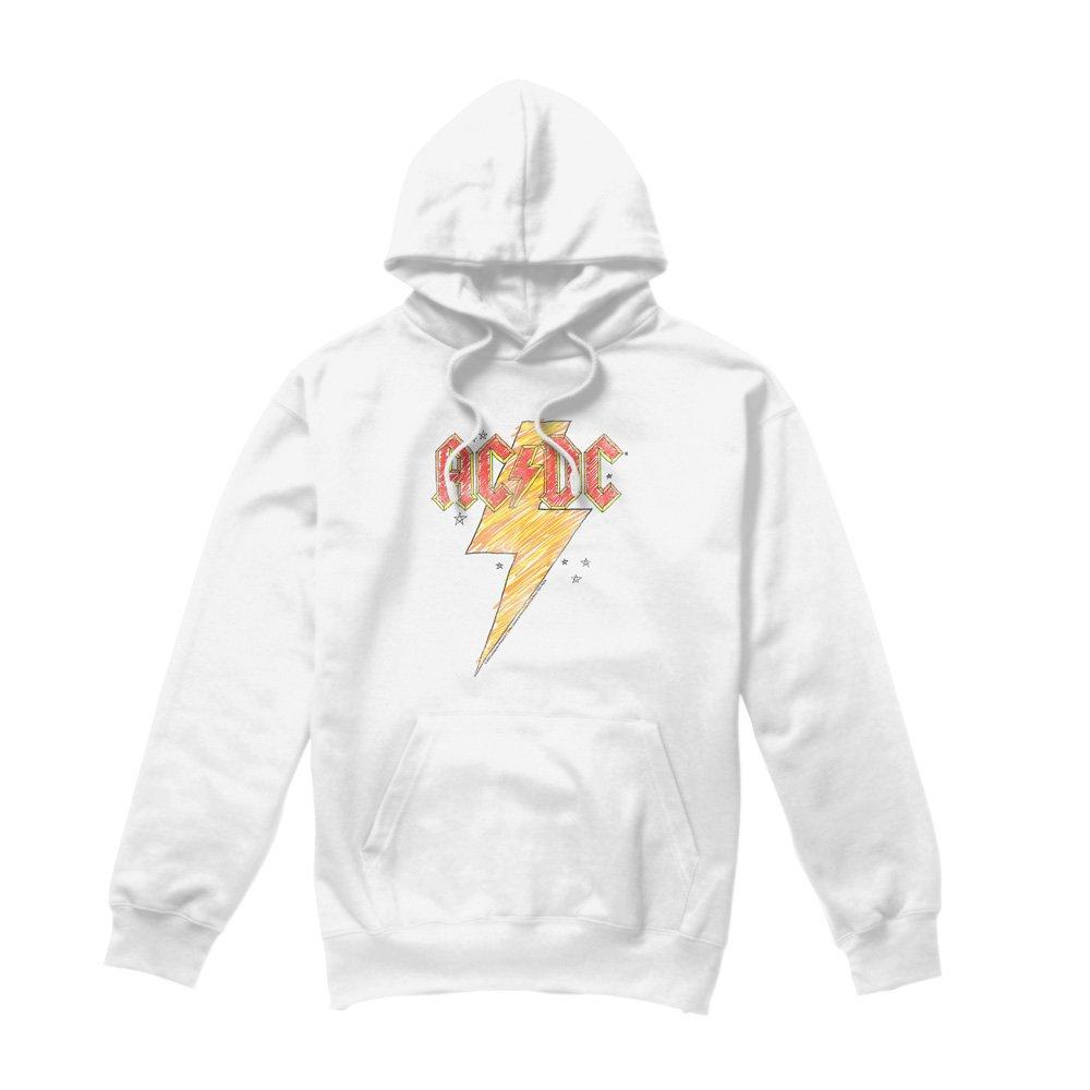 White - ACDC - AC DC Sketch Bolt Hoodie White - 4