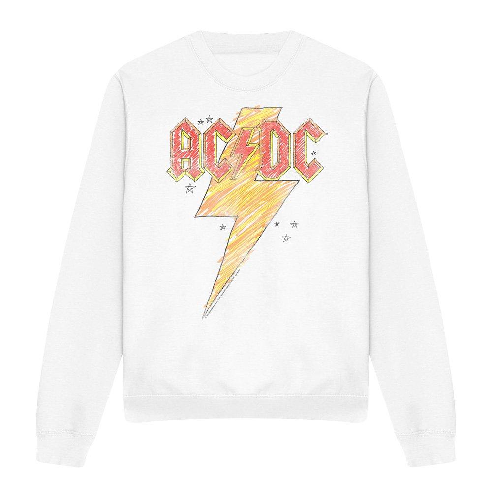 White - ACDC - AC DC Sketch Bolt Crew Sweatshirt White - 4