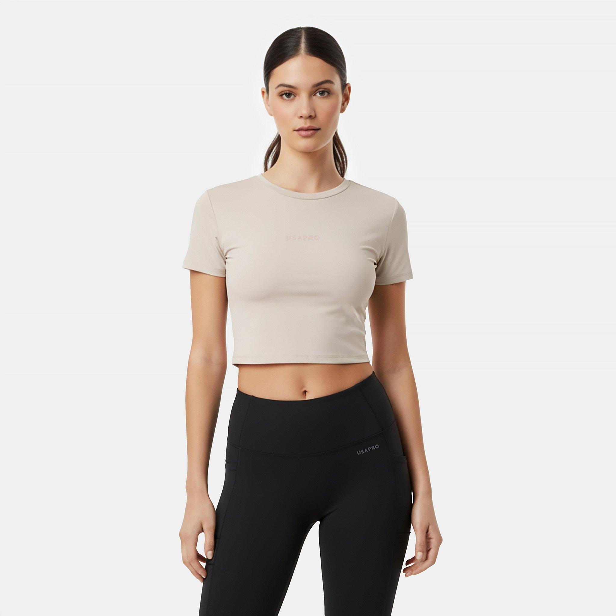 Cream - USA Pro - Women's Sophie Habboo Cropped Short-Sleeve Performance Gym Top - 3