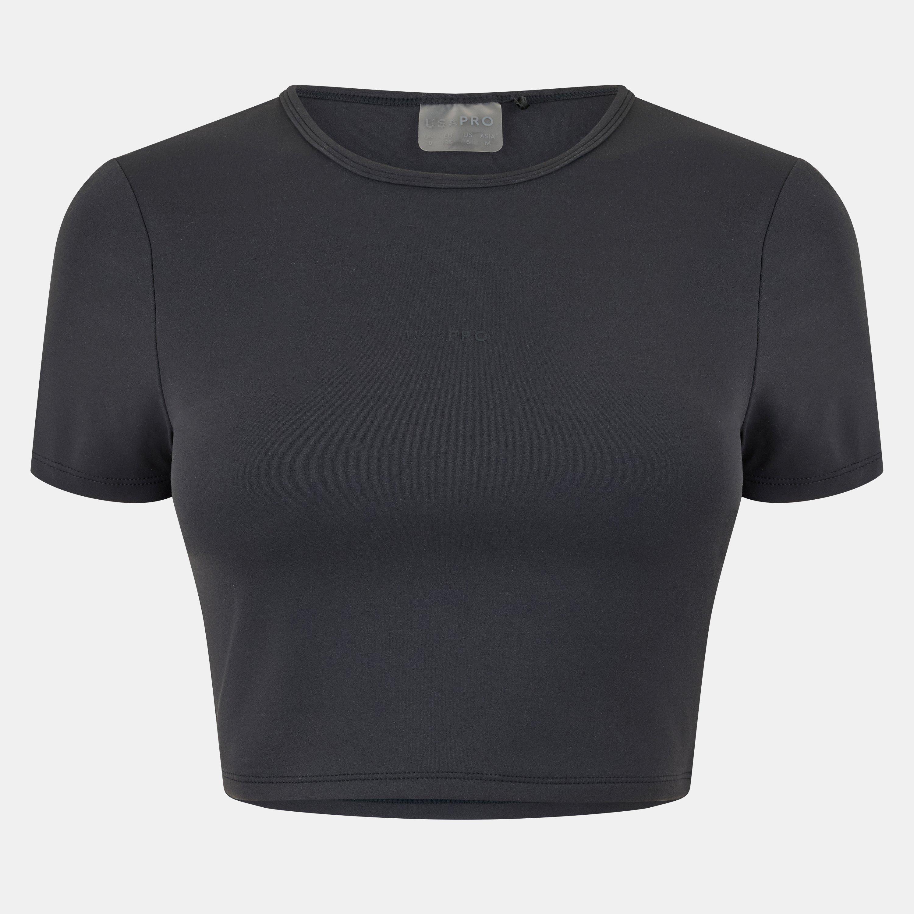 Black - USA Pro - Women's Sophie Habboo Cropped Short-Sleeve Performance Gym Top - 1