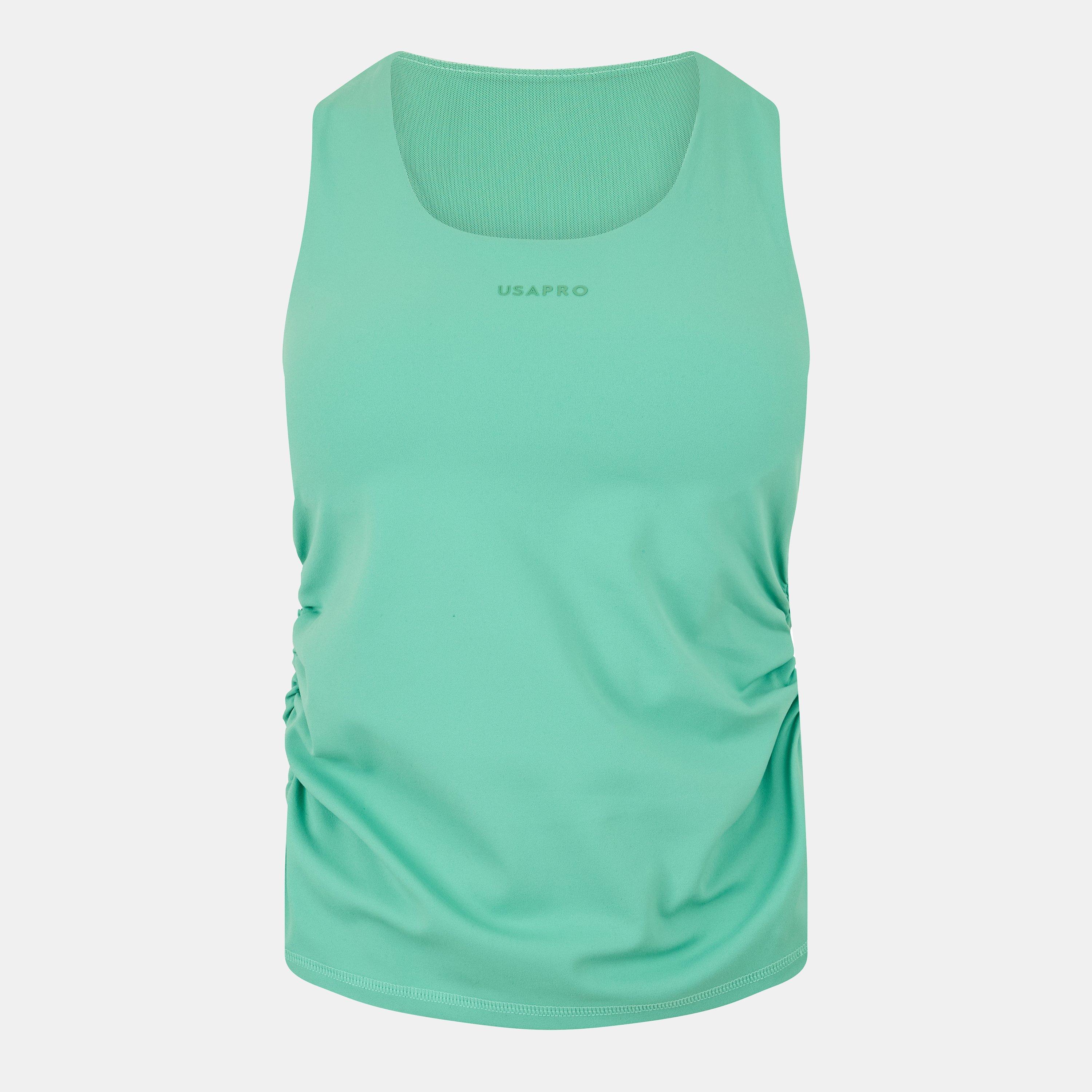 Dusky Green - USA Pro - Women's Sophie Habboo 2-in-1 Ruched Performance Gym Vest - 1