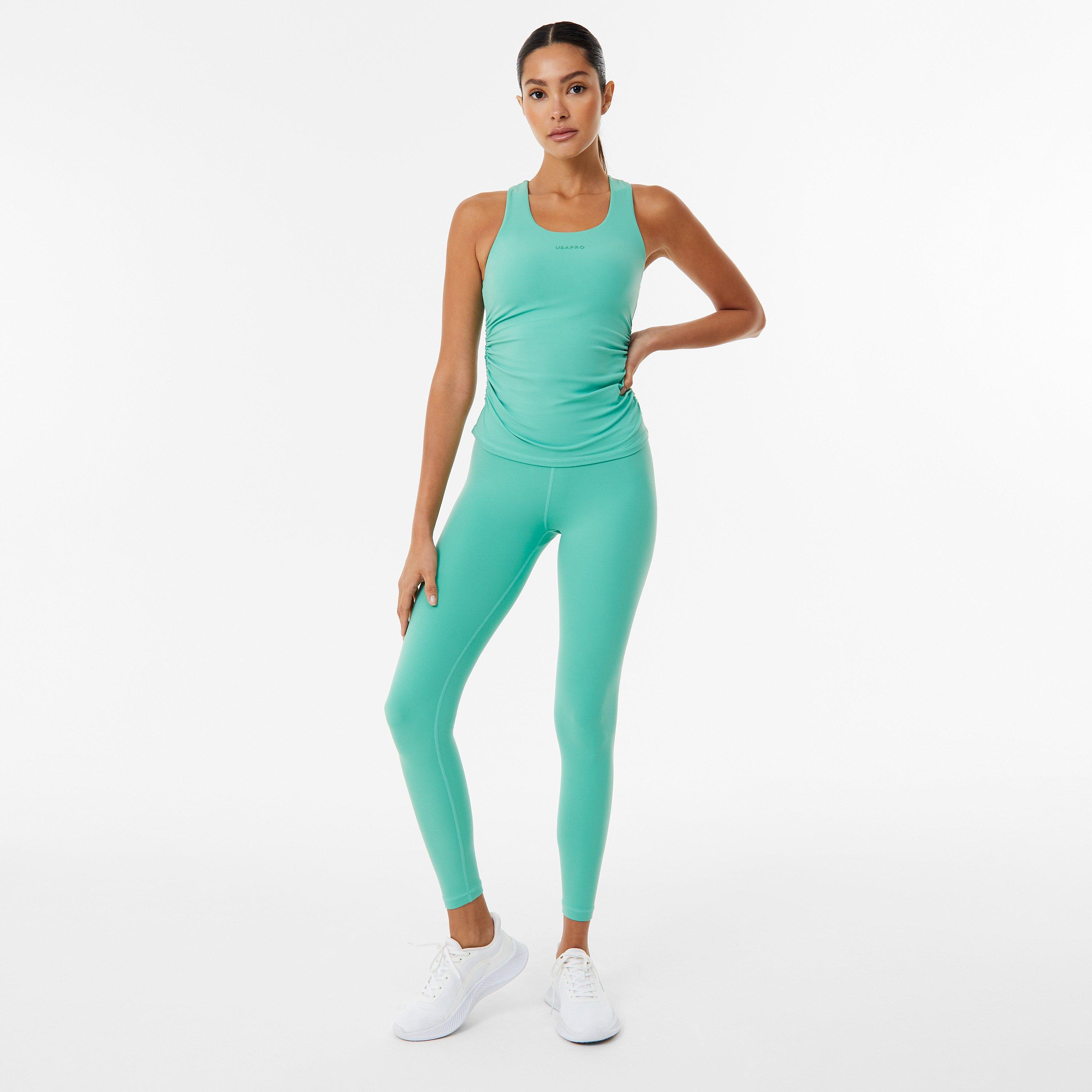 Dusky Green - USA Pro - Sophie Habboo 2-in-1 Ruched Performance Gym Vest - 3