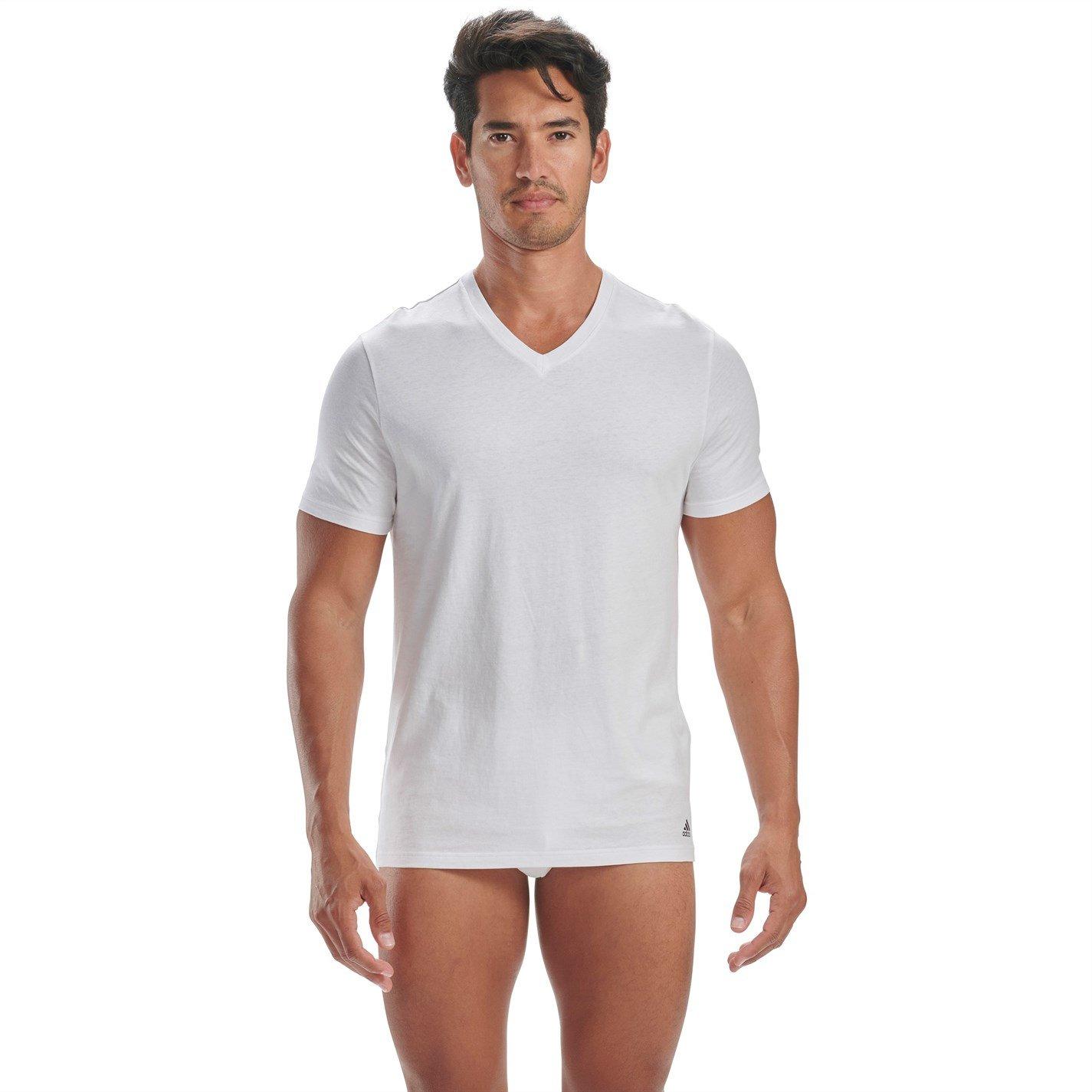 Weiß - adidas - 3 Pack Active Core Cotton V Neck T Shirt Mens - 2