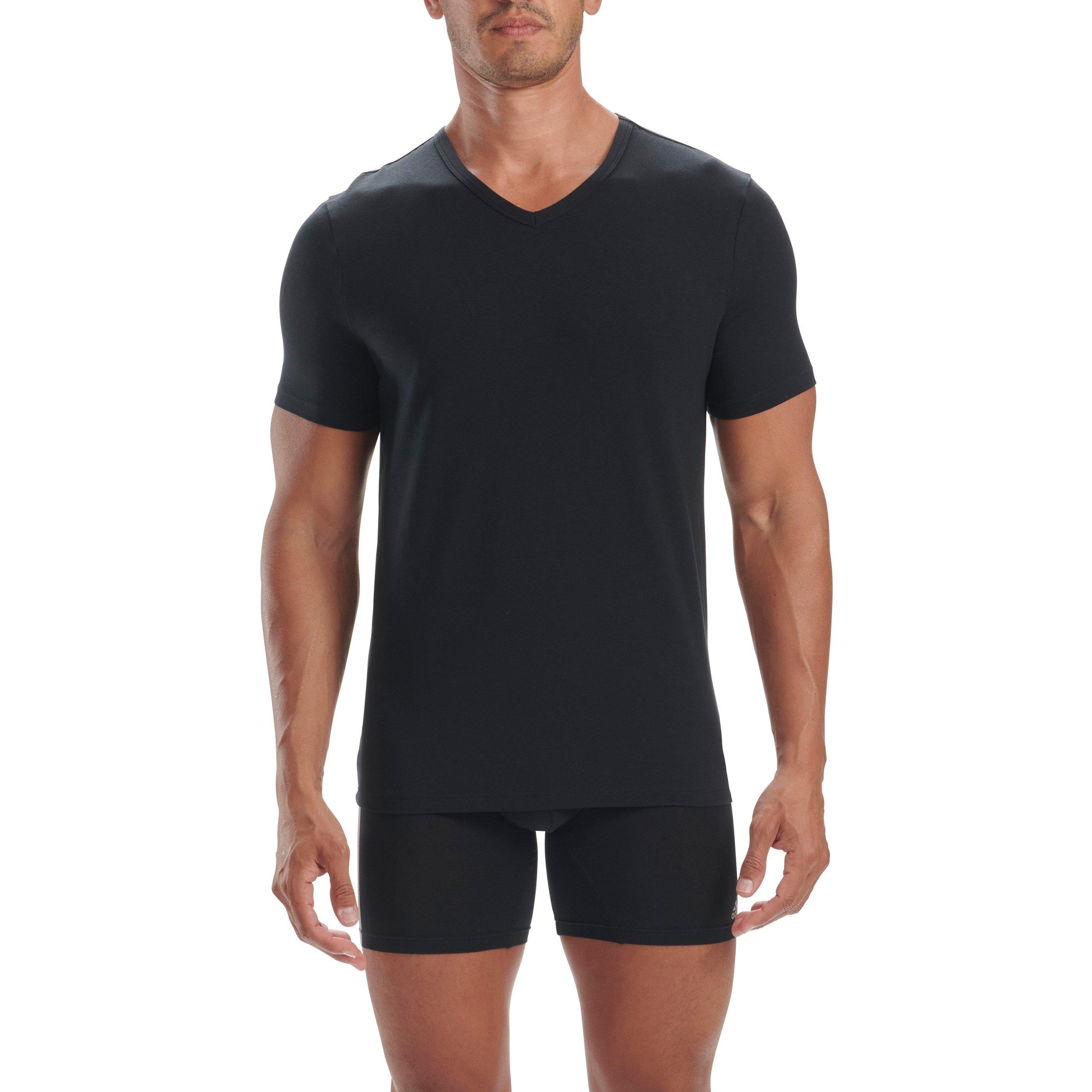  Black - adidas - 3 Pack Active Core Cotton V Neck T Shirt Mens - 2