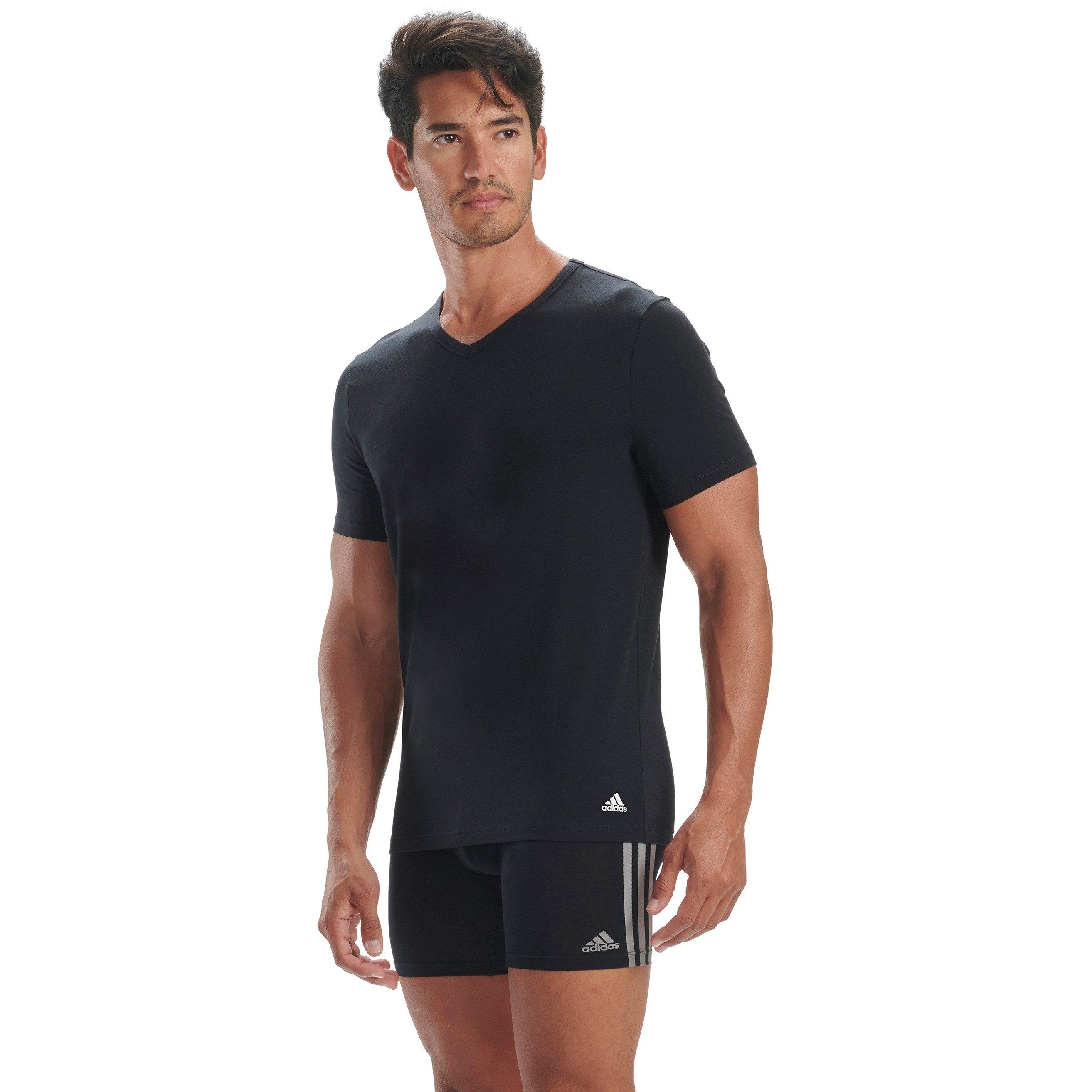  Black - adidas - 3 Pack Active Core Cotton V Neck T Shirt Mens - 3