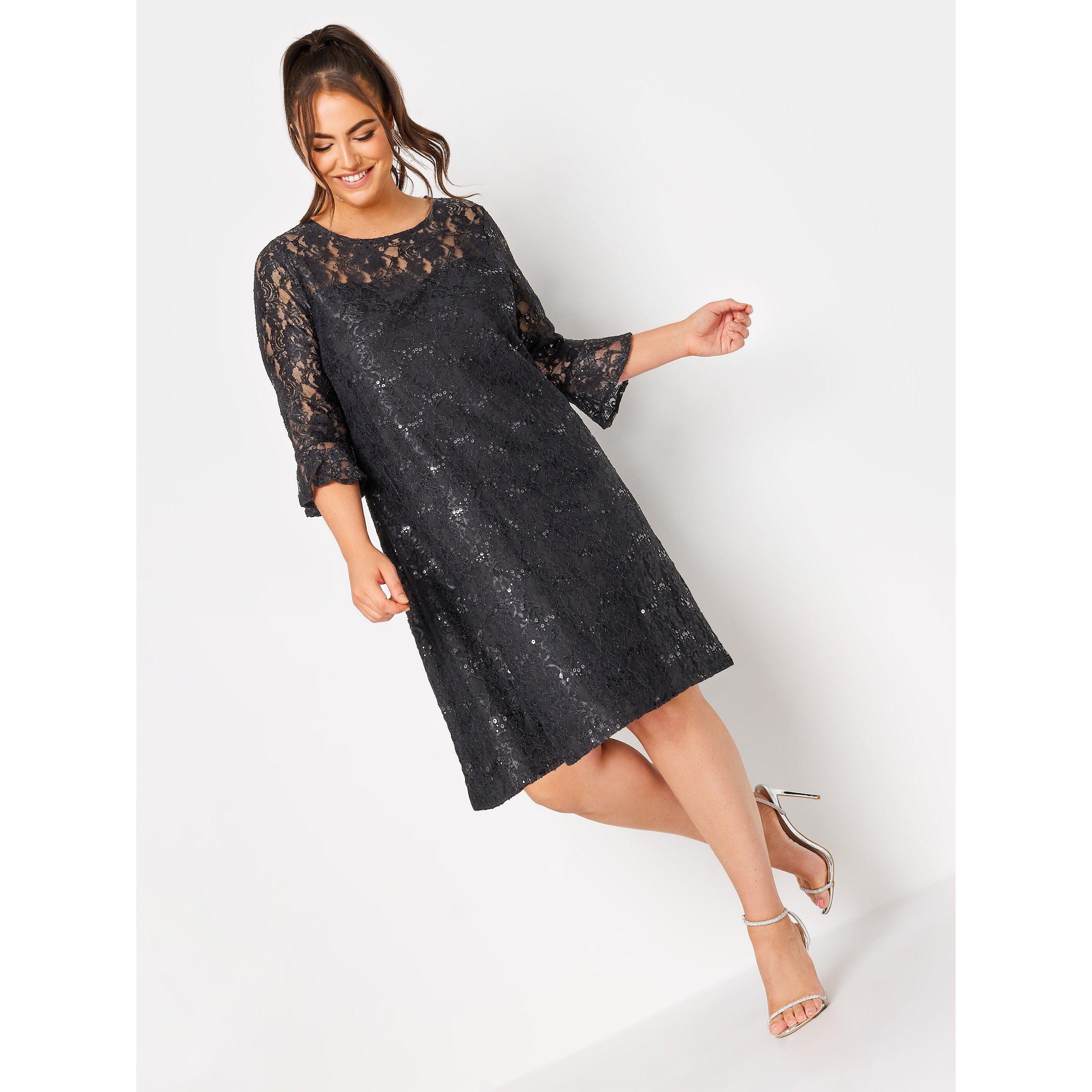 Black - YOURS - Curve Lace Party Swing Dress - 2