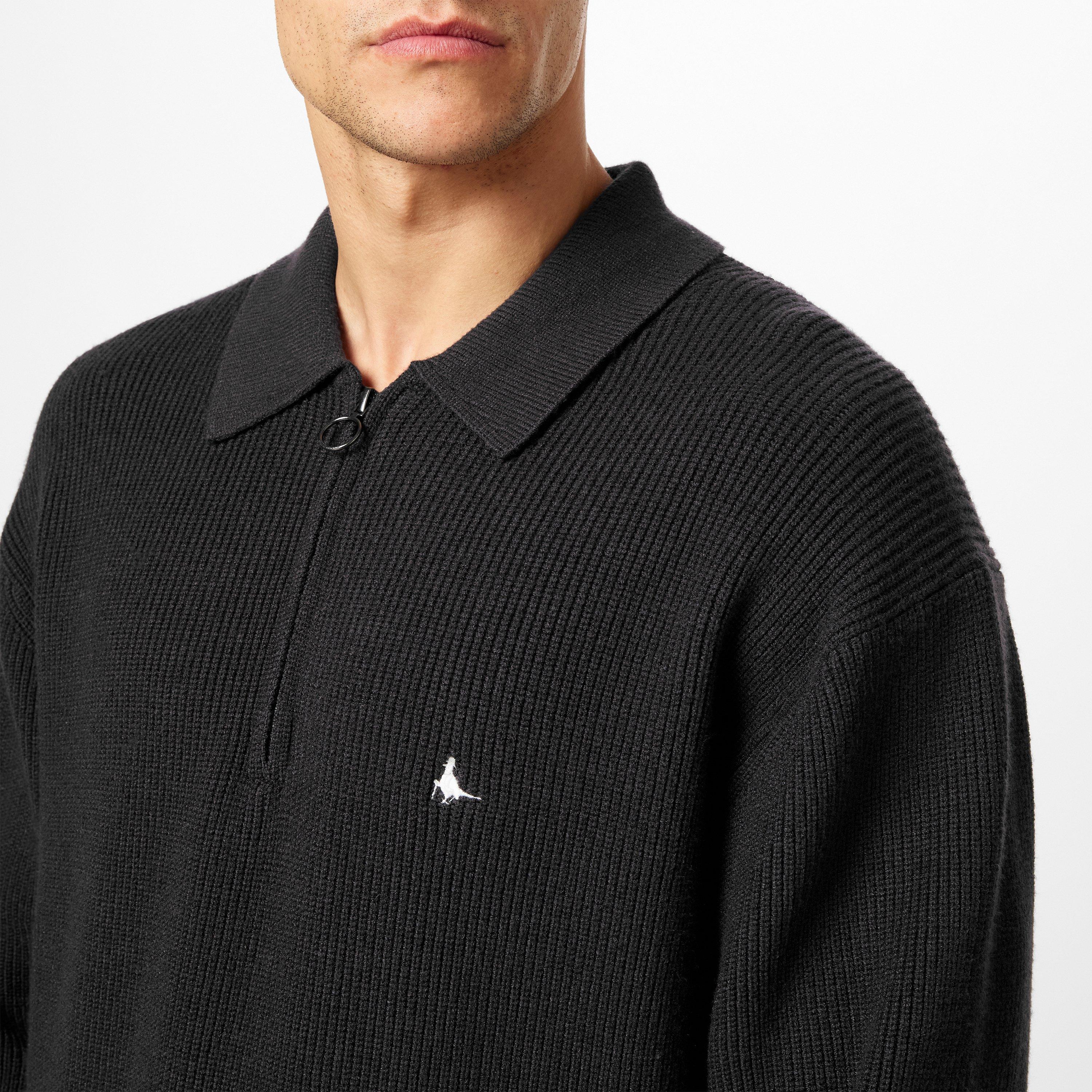 Washed Black - Jack Wills - Quarter-Zip Rib Knitted Top - 3