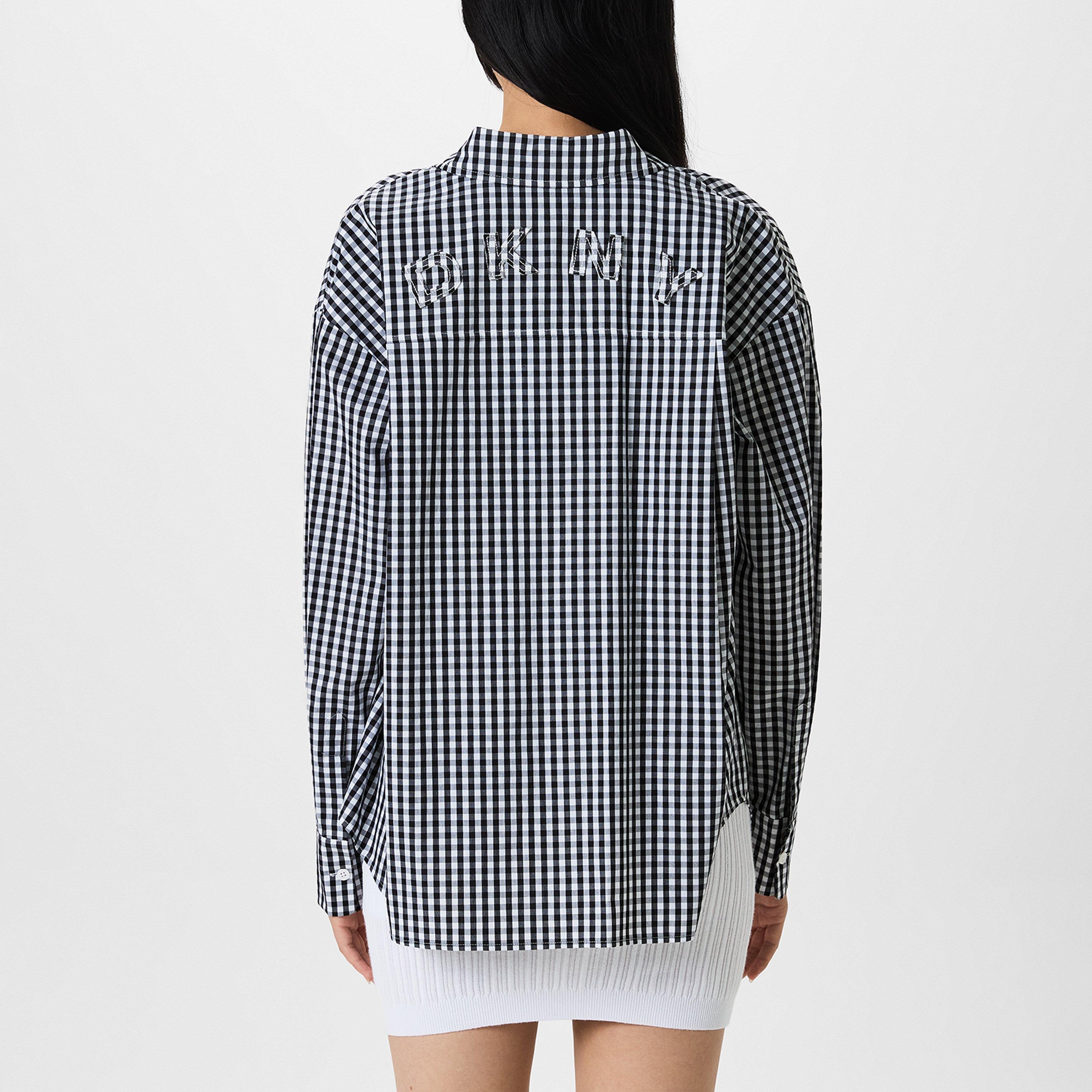 BLACK/WHITE - DKNY - Women's Long-Sleeve Plain Shirt - 3