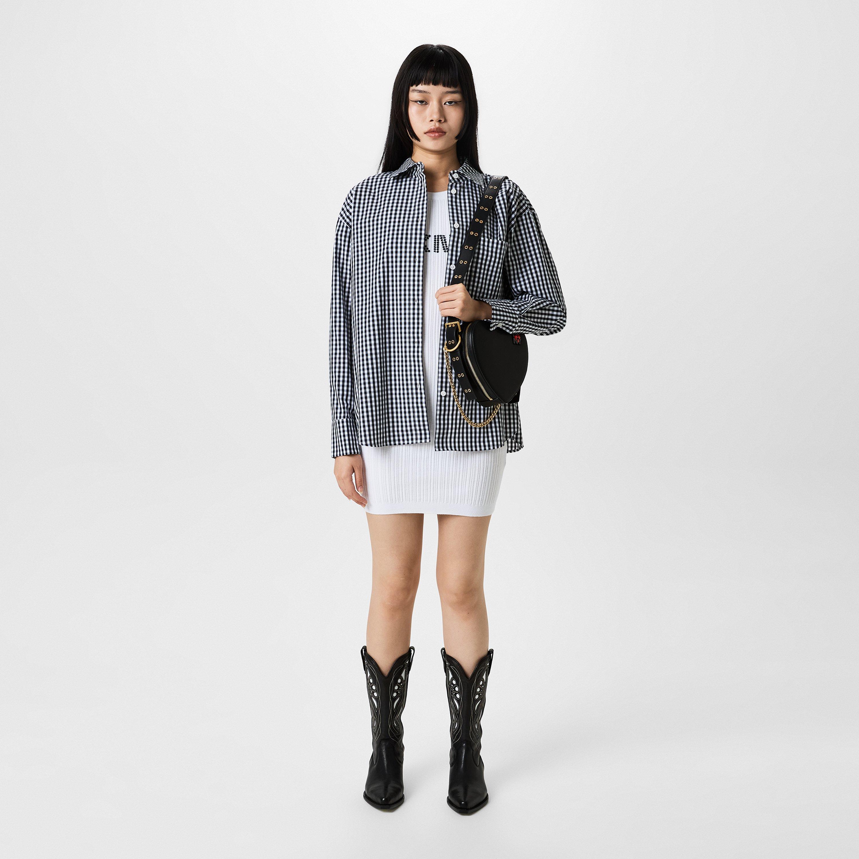 BLACK/WHITE - DKNY - Women's Long-Sleeve Plain Shirt - 4