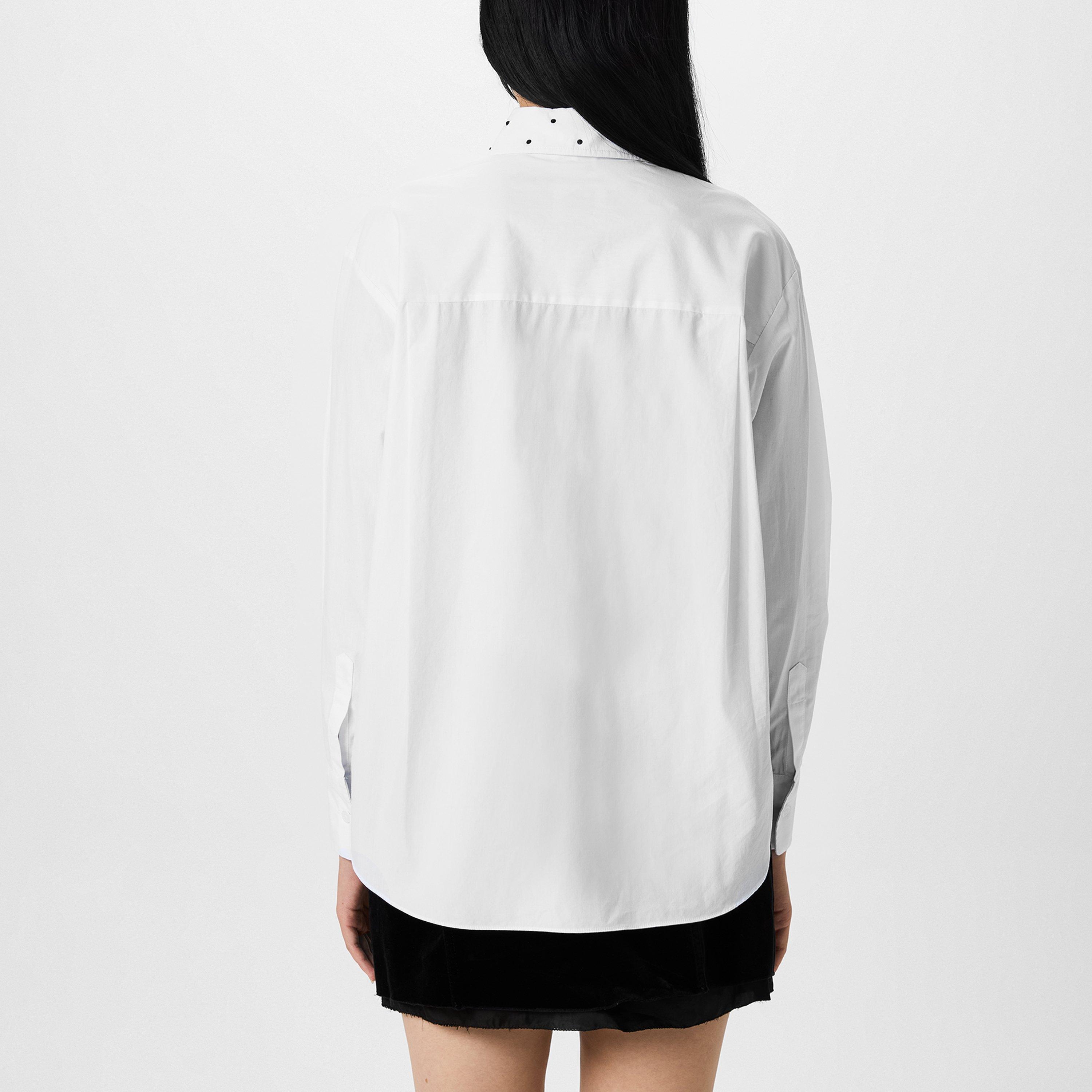 WHITE - DKNY - Women's Studded Logo Long-Sleeve Plain Shirt - 3