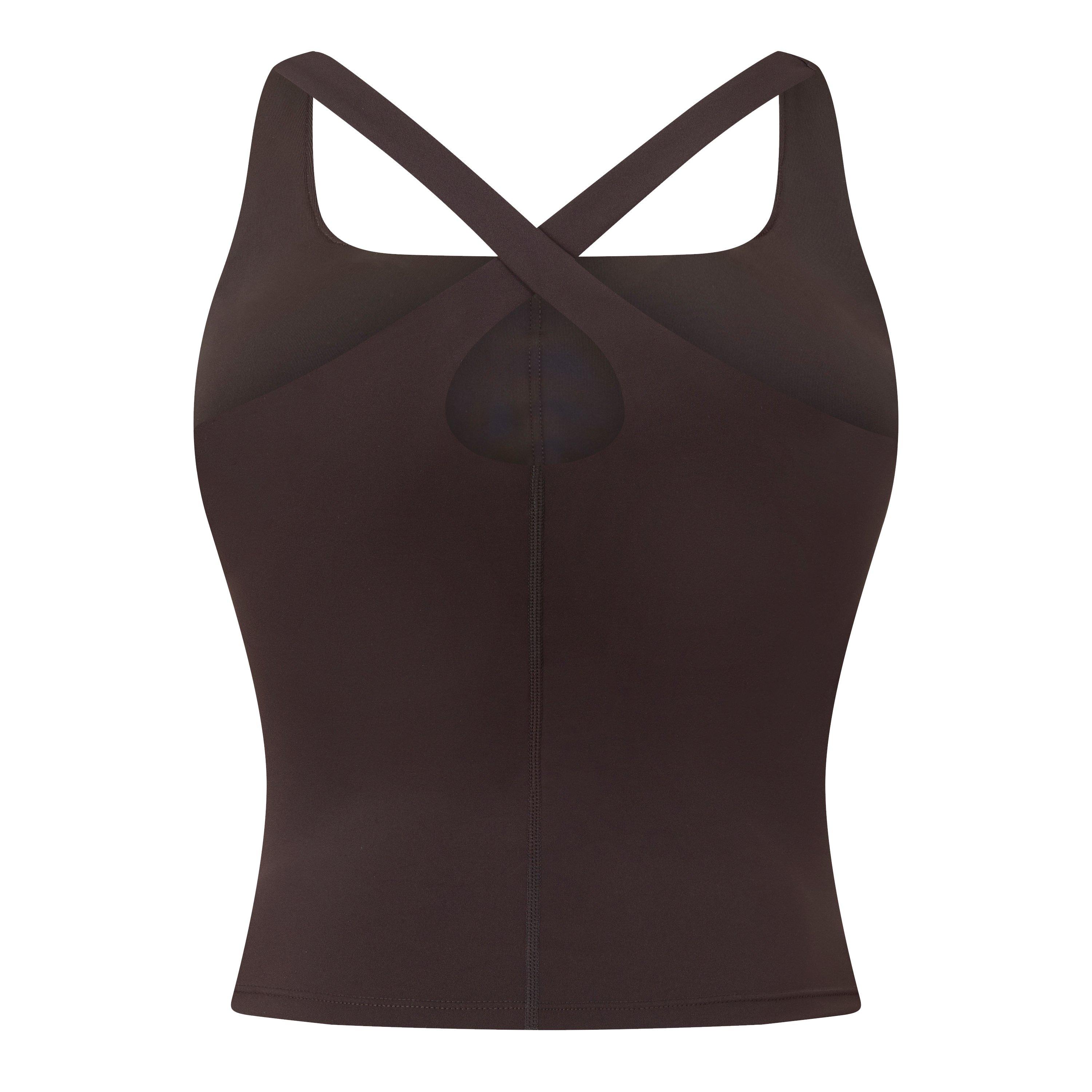 DARK BROWN - TALA - Women's SkinLuxe Cross Back Cropped Gym Vest - 2