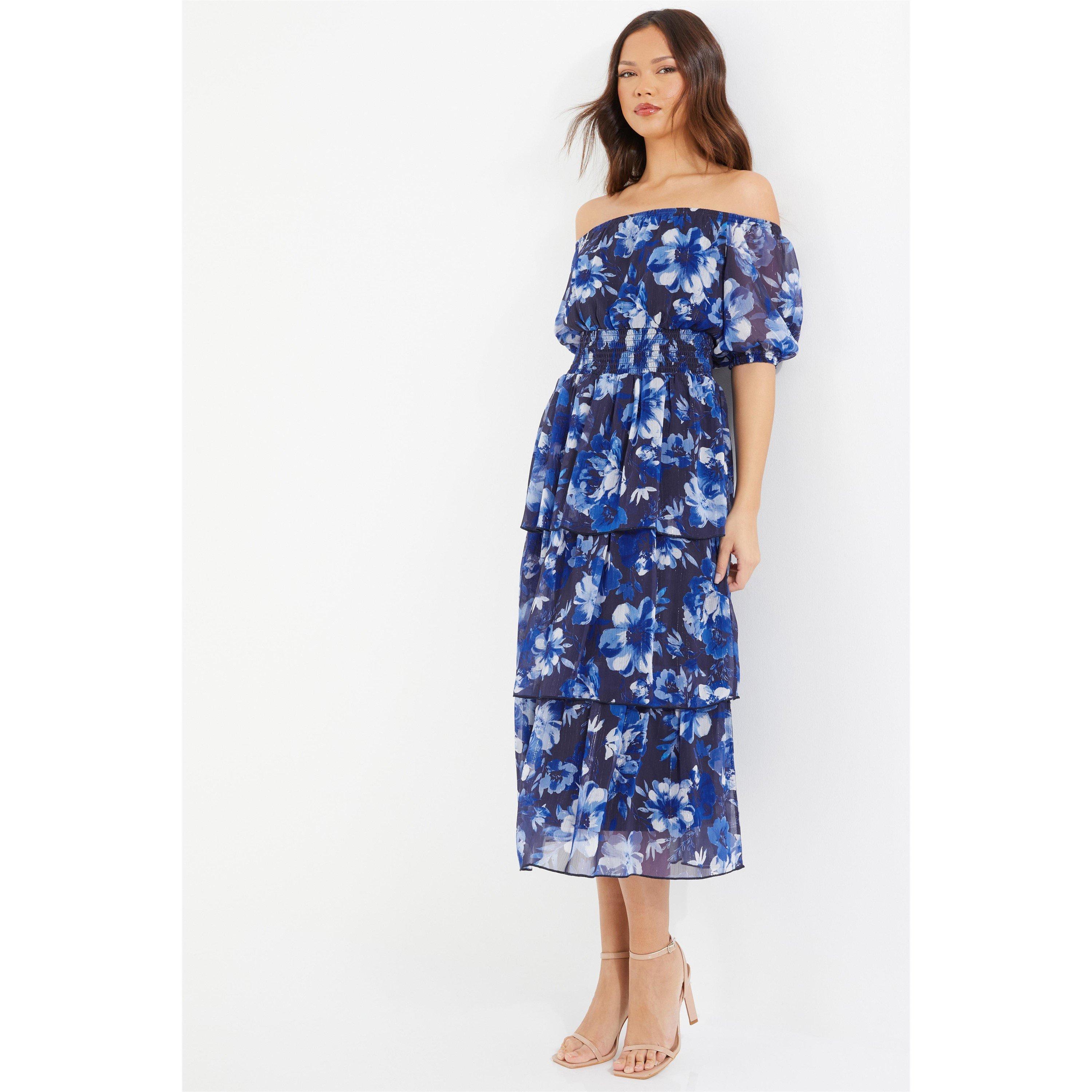 Multi - Quiz - Floral Chiffon Bardot Midi Dress - 2