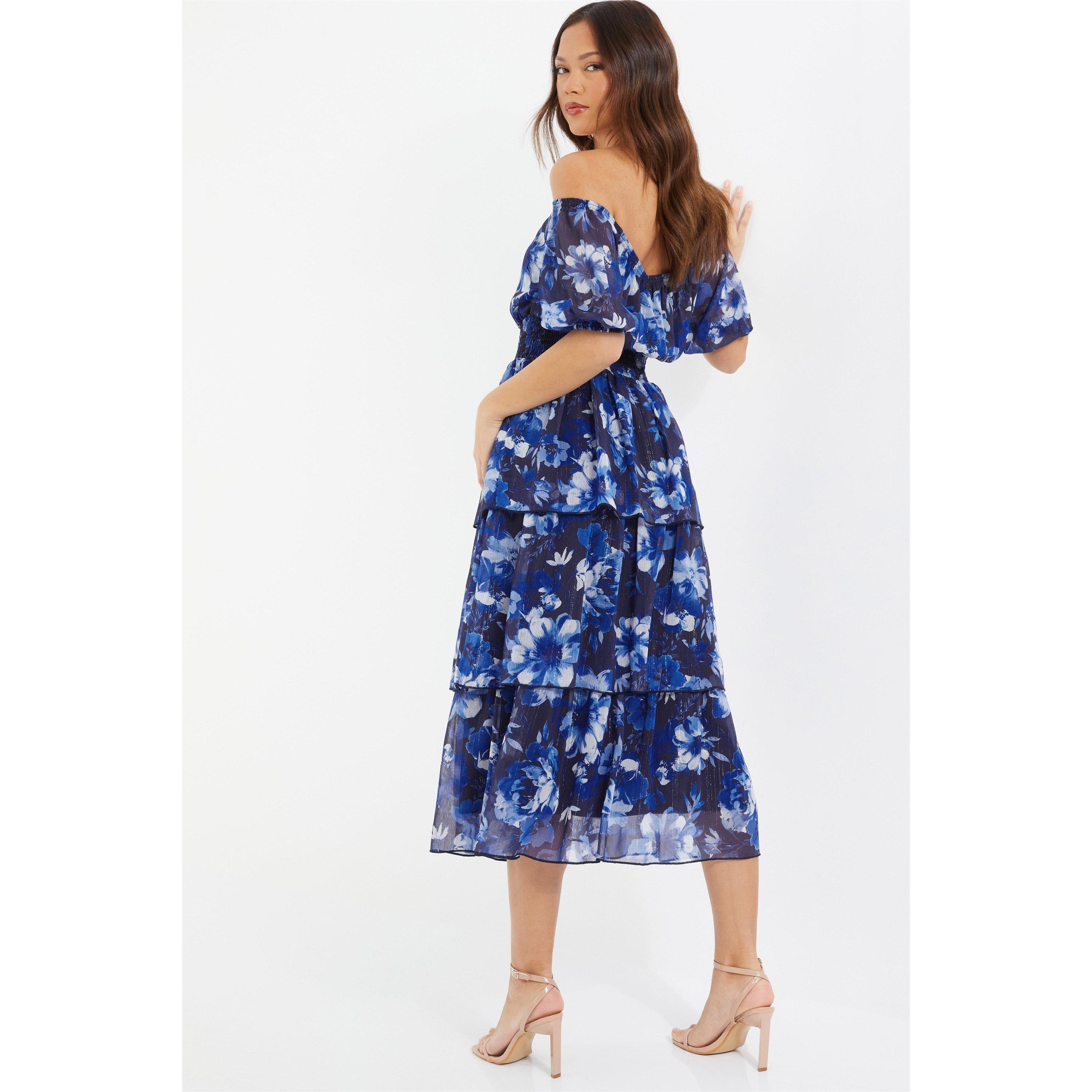 Multi - Quiz - Floral Chiffon Bardot Midi Dress - 3