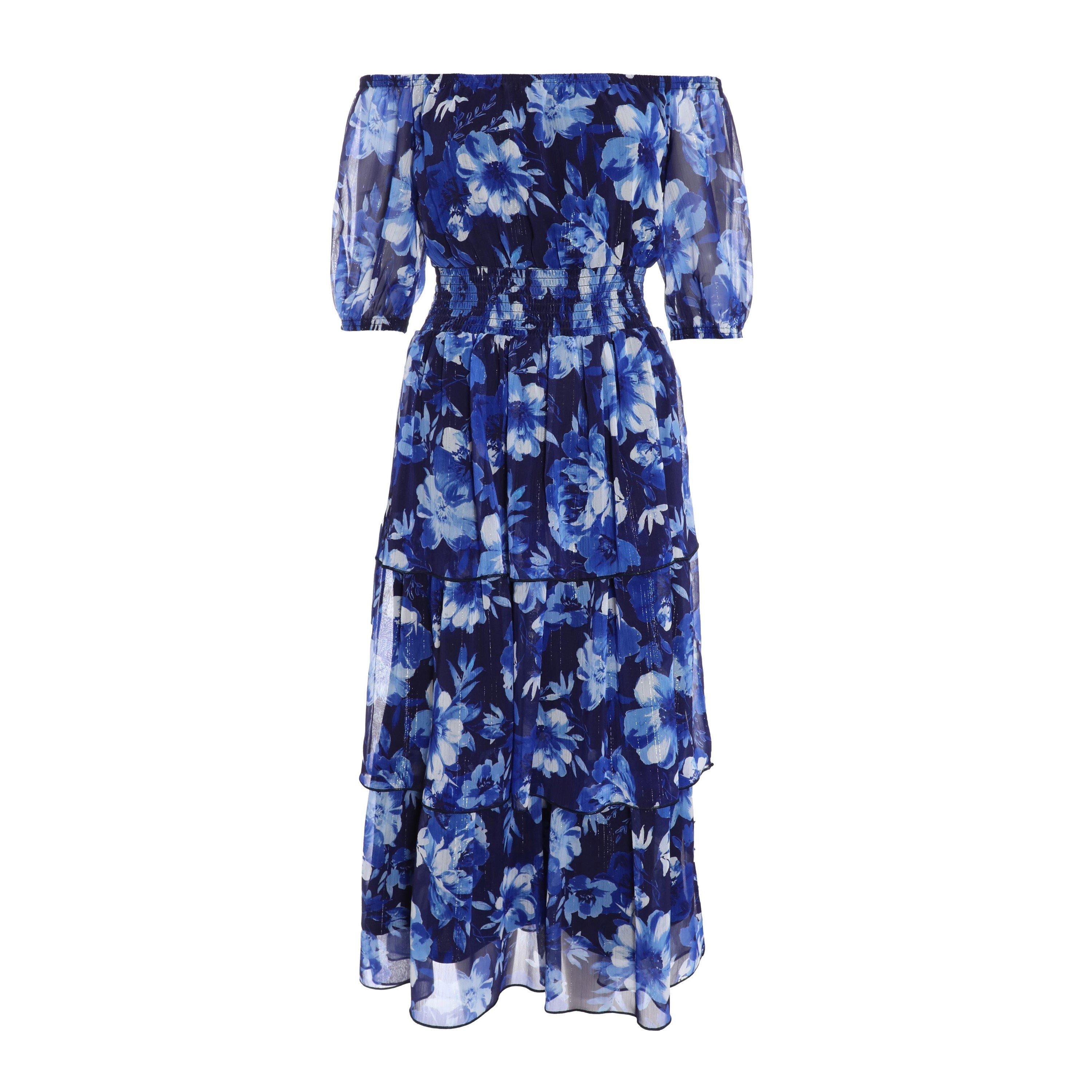 Multi - Quiz - Floral Chiffon Bardot Midi Dress - 4