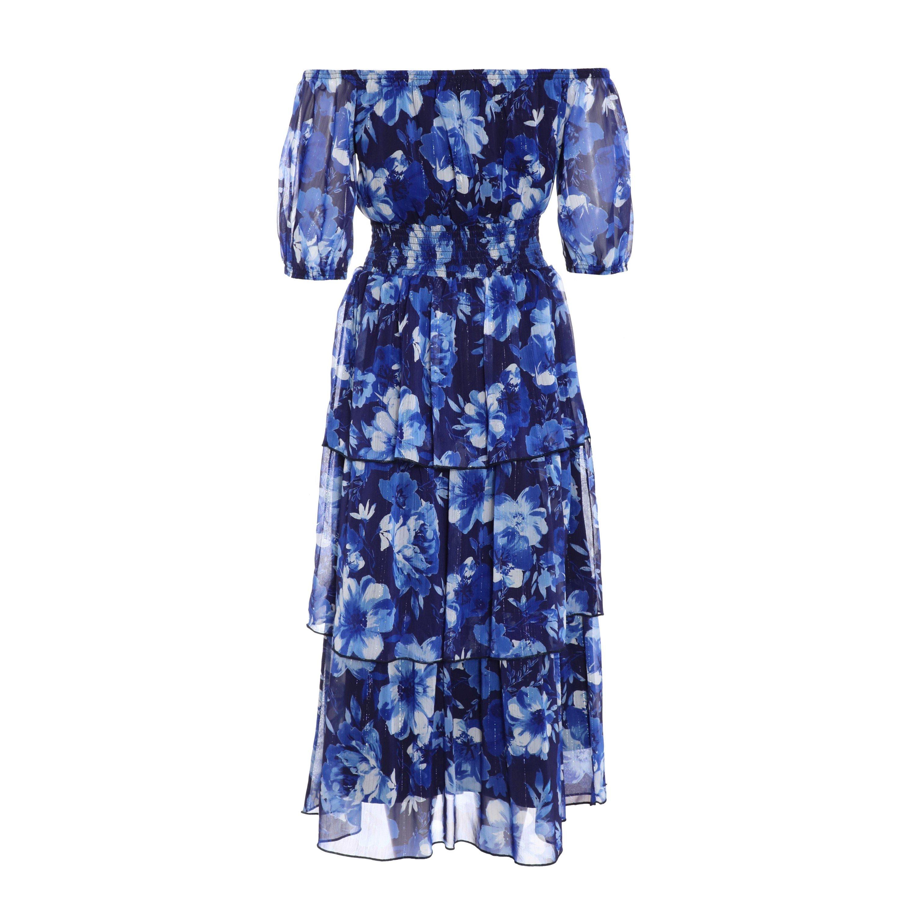 Multi - Quiz - Floral Chiffon Bardot Midi Dress - 5