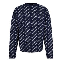 Balenciaga Logo Intarsia Cotton Blend Jumper