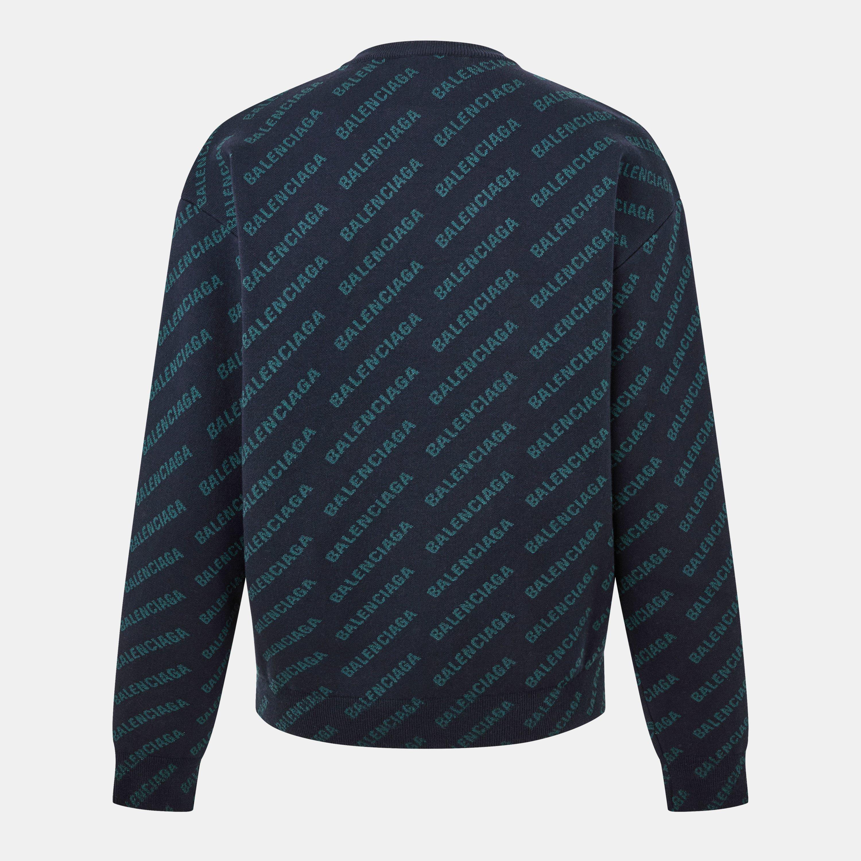 Blue/Green - Balenciaga - Logo Intarsia Cotton Blend Jumper - 2