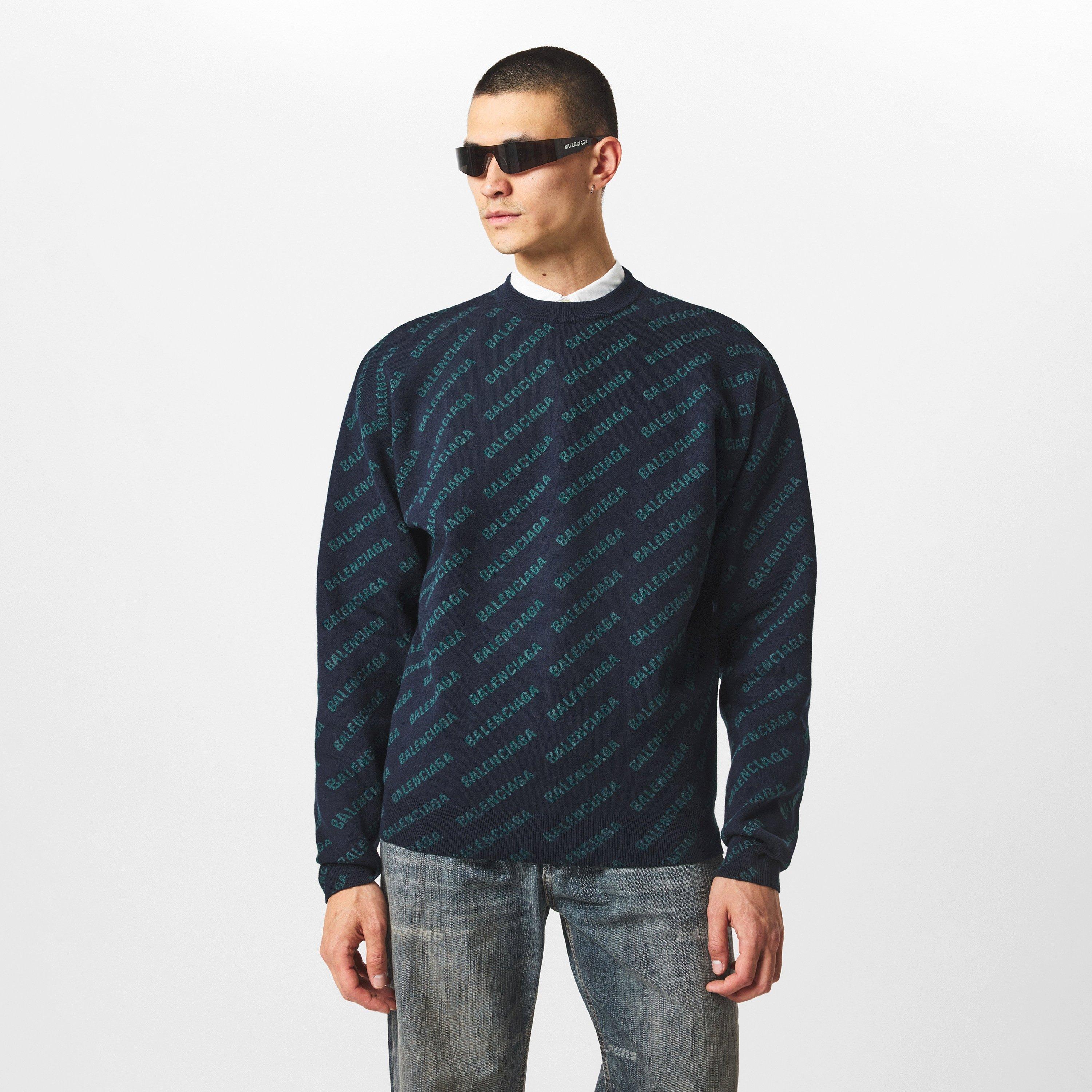 Blue/Green - Balenciaga - Logo Intarsia Cotton Blend Jumper - 3