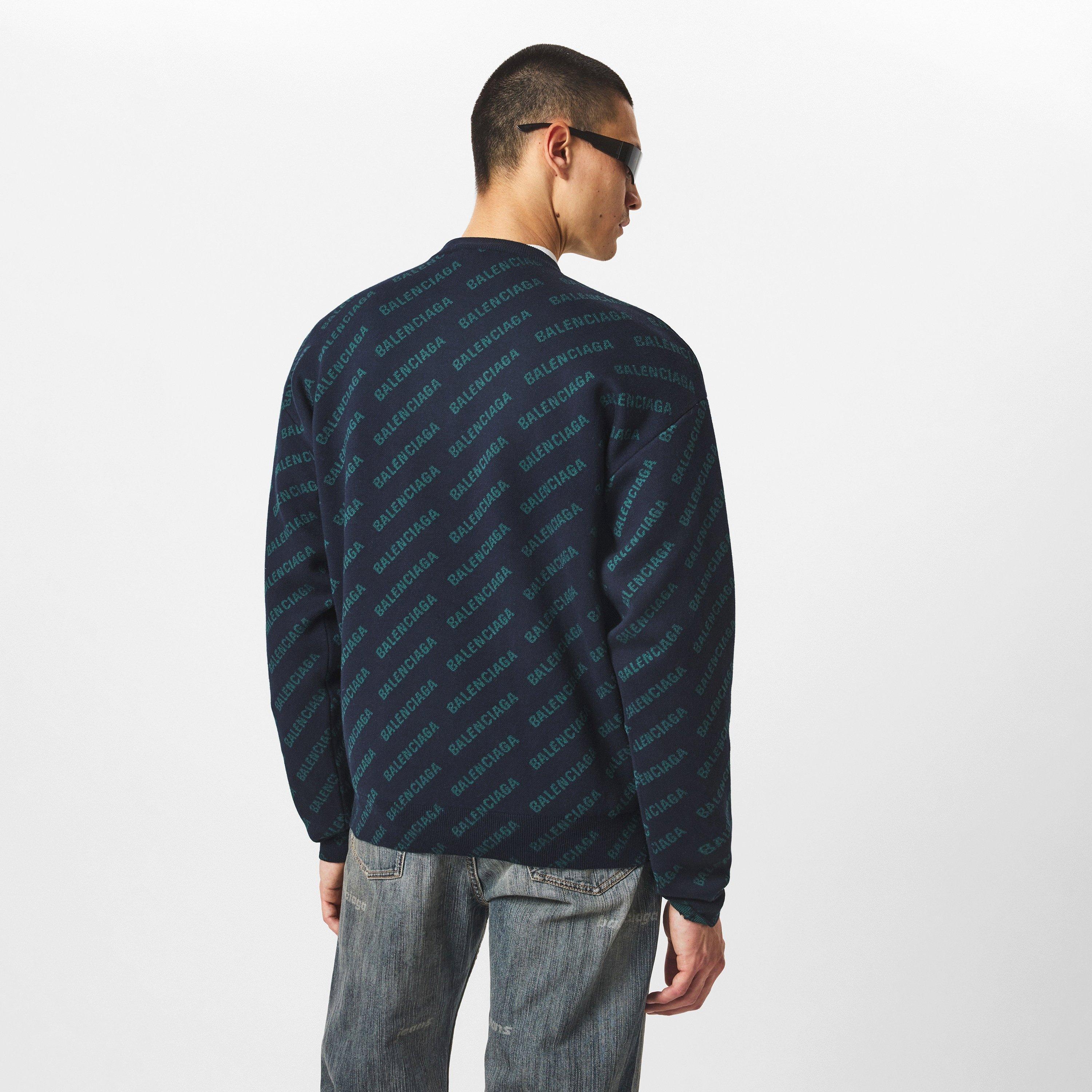 Blue/Green - Balenciaga - Logo Intarsia Cotton Blend Jumper - 4