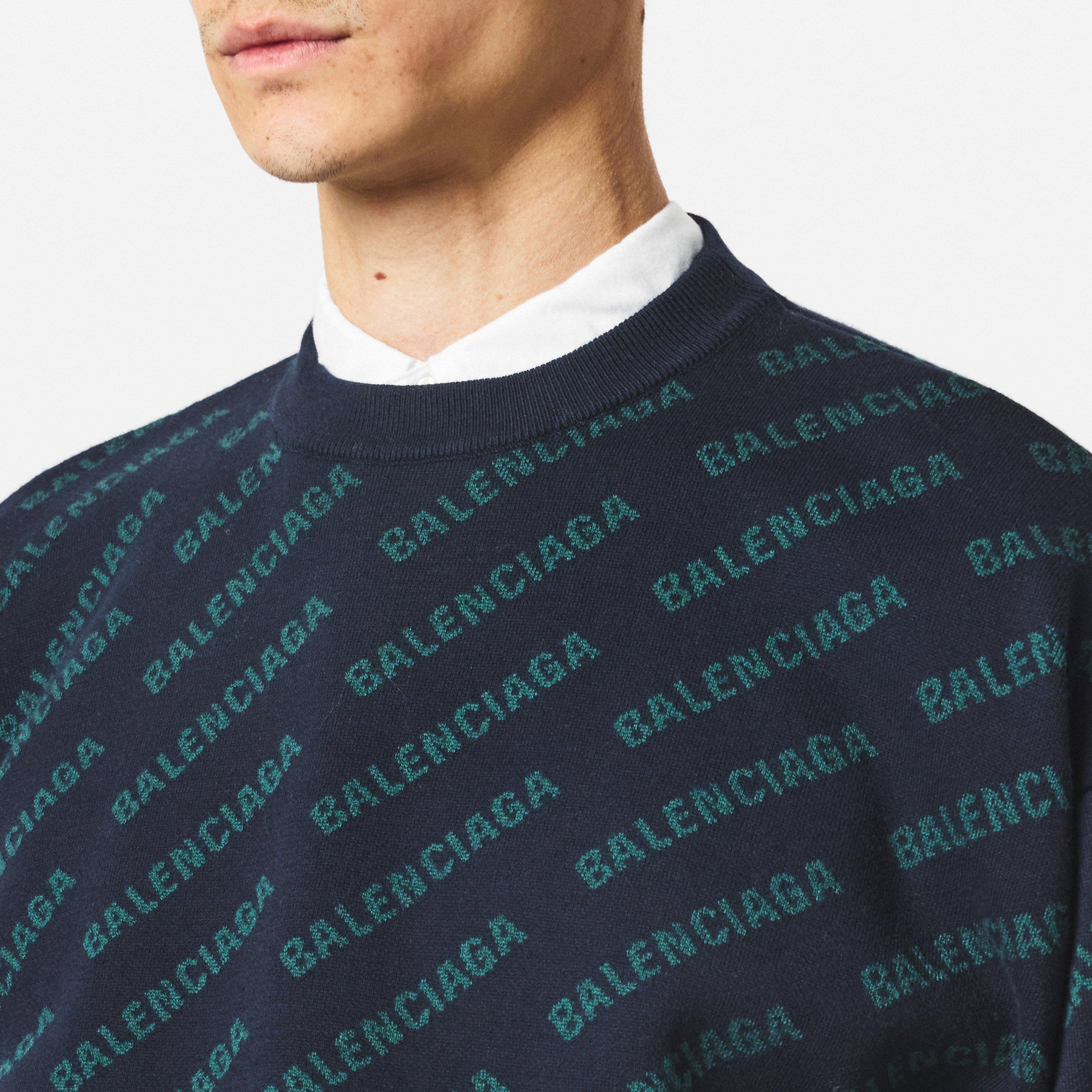 Blue/Green - Balenciaga - Logo Intarsia Cotton Blend Jumper - 5