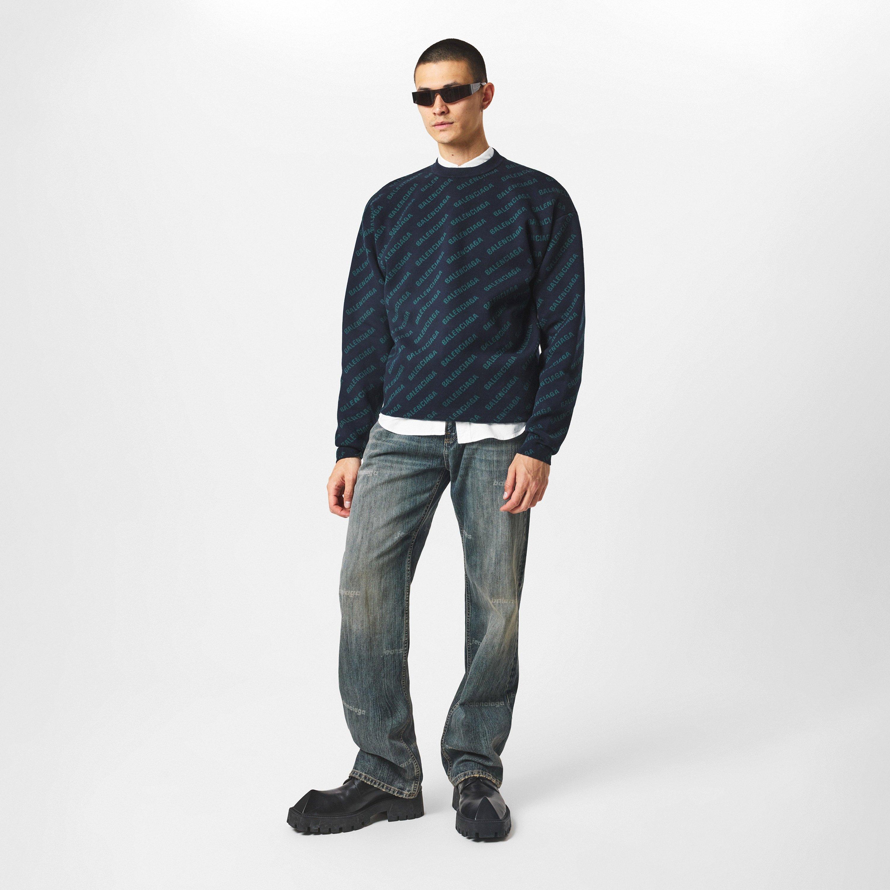 Blue/Green - Balenciaga - Logo Intarsia Cotton Blend Jumper - 6