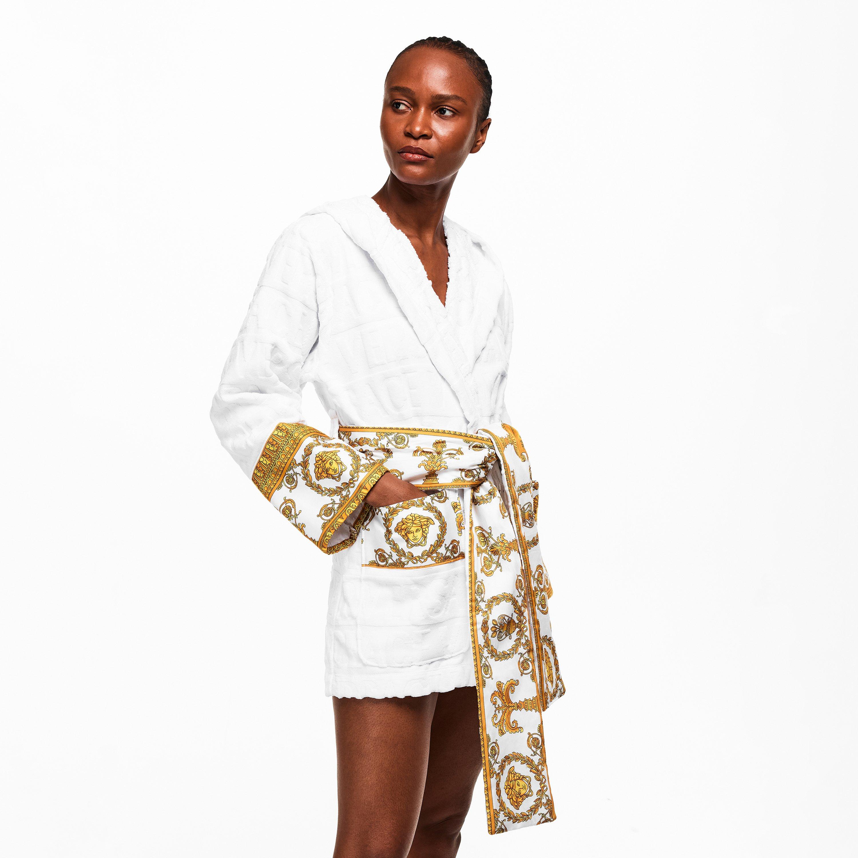 White - Versace Home - Versace Short Baroque Hooded Robe - 3