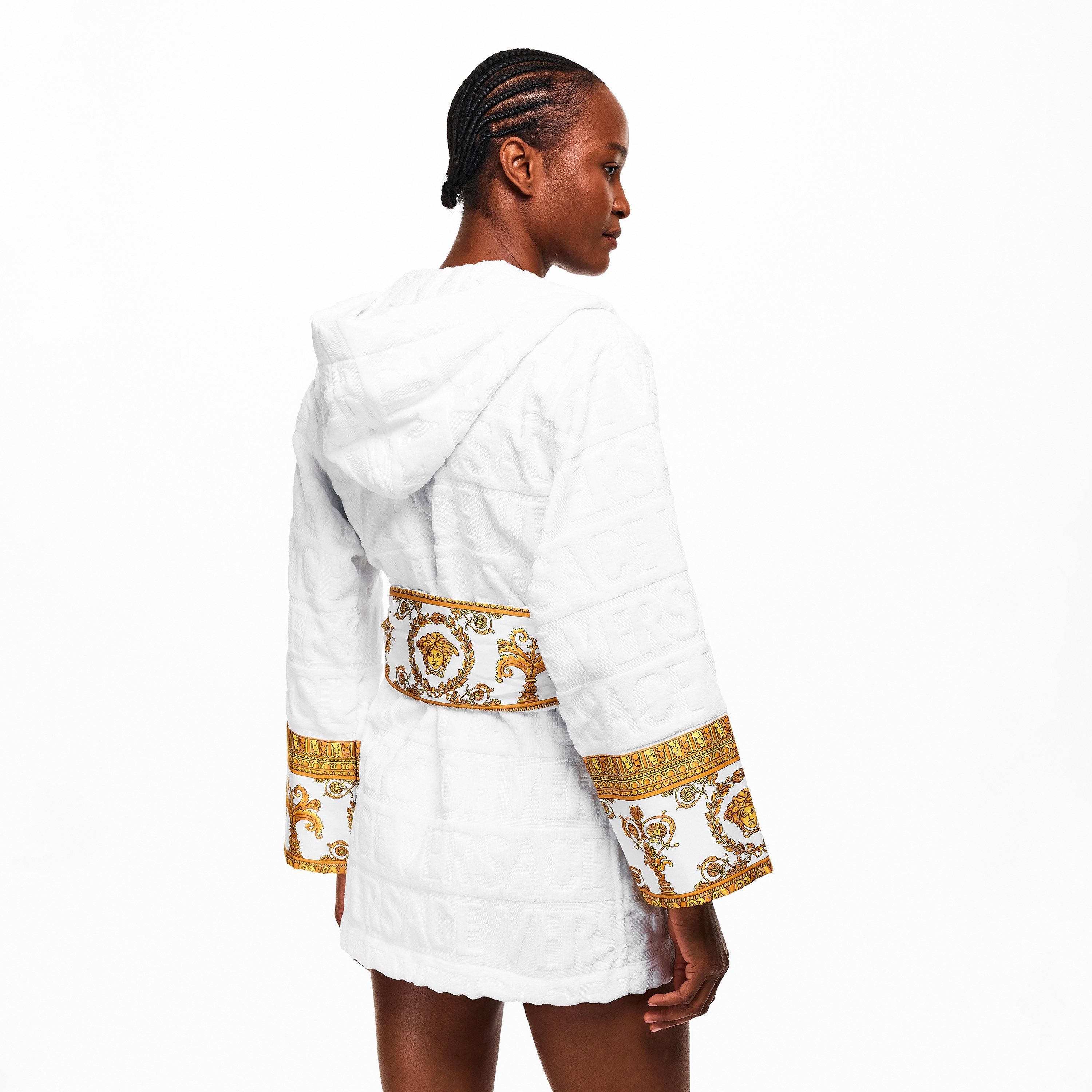 White - Versace Home - Versace Short Baroque Hooded Robe - 4